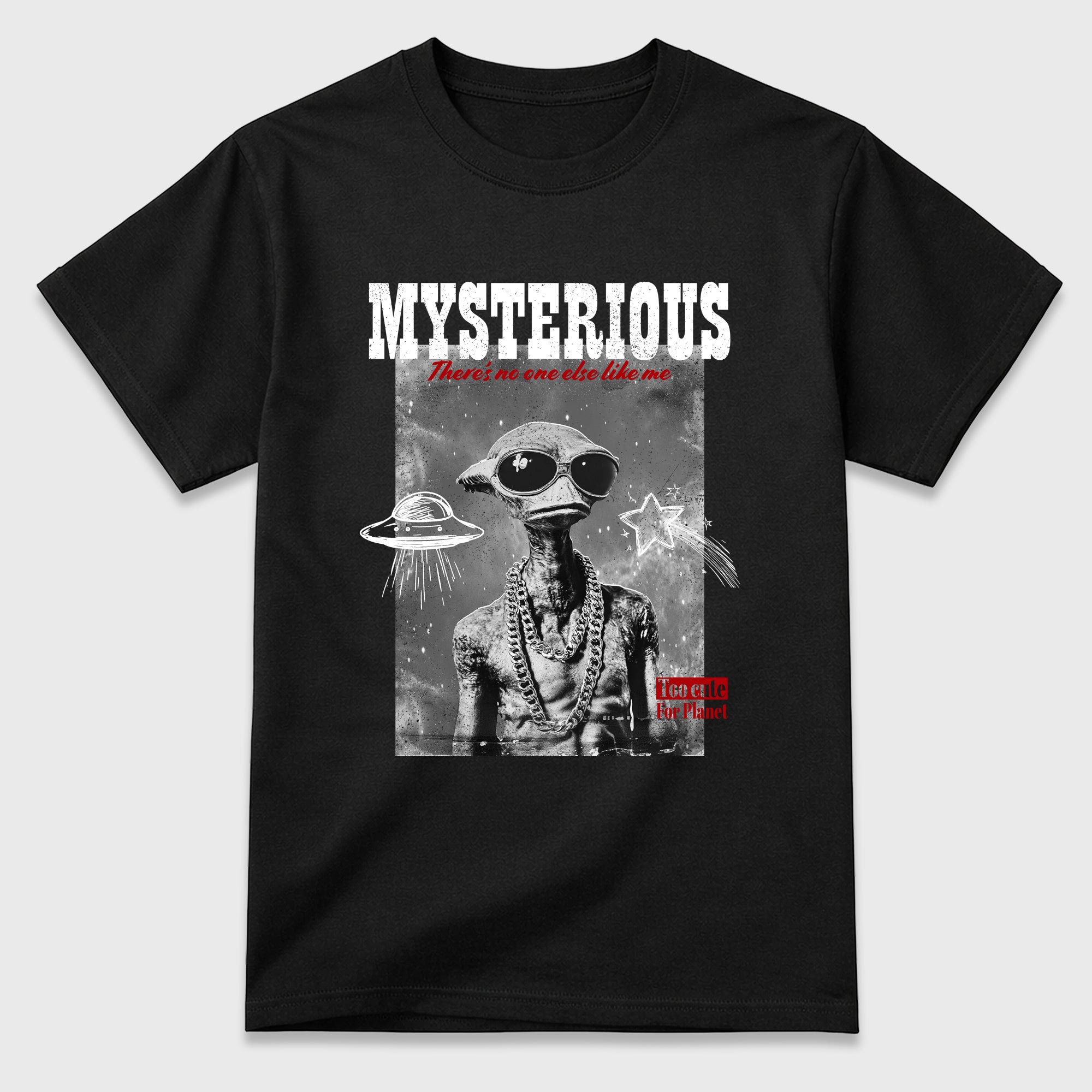 Mysterious Dude Graphic T-Shirt featuring original streetwear artwork designed to match the Air Jordan 9 True Red. Black 2 Graphic T-Shirt.