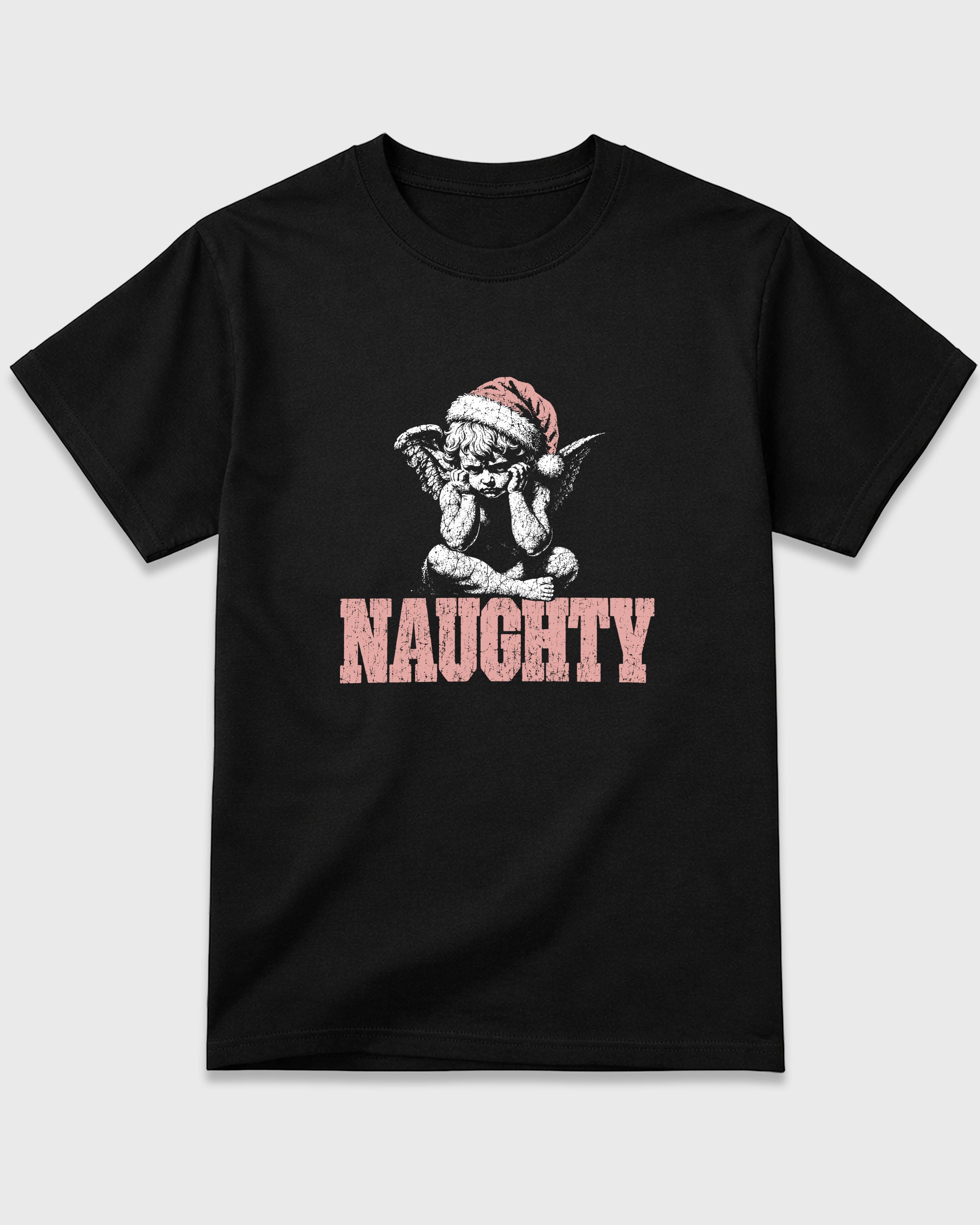 Naughty Angel Graphic T-Shirt featuring original streetwear artwork designed to match the Air Jordan 4 Pink Thunder. Black 2 Graphic T-Shirt.