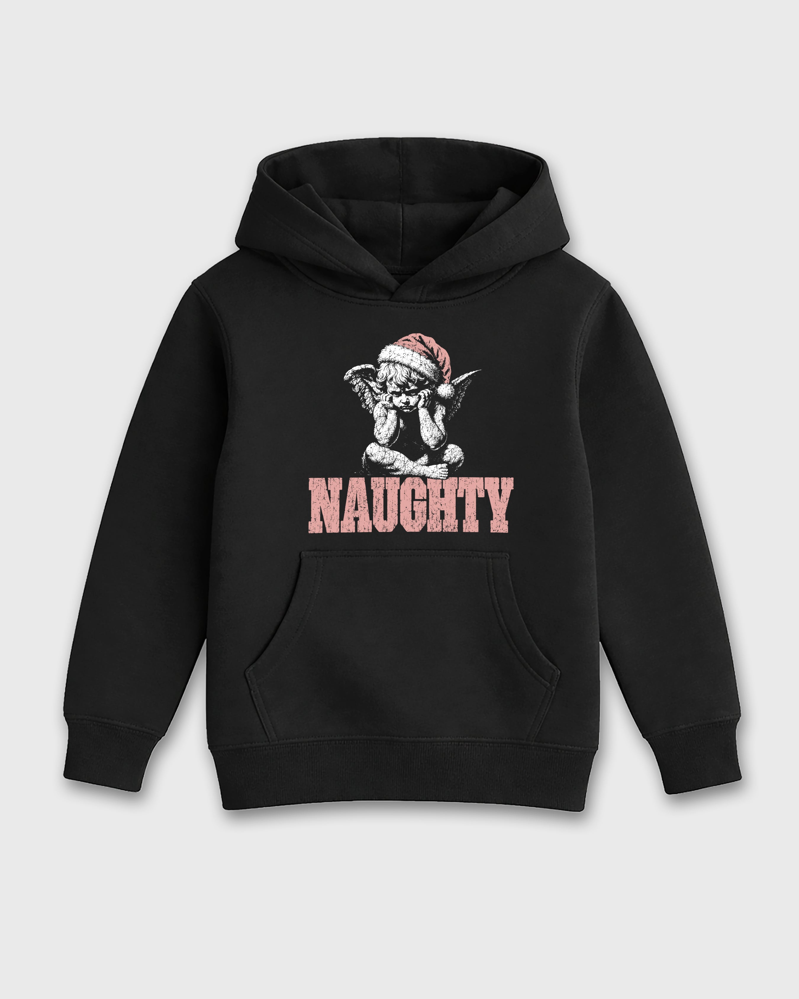 Naughty Angel Baby & Kids Graphic Hoodie featuring original artwork designed to match the Air Jordan 4 Pink Thunder. Black 2 Kids Graphic Sweater.