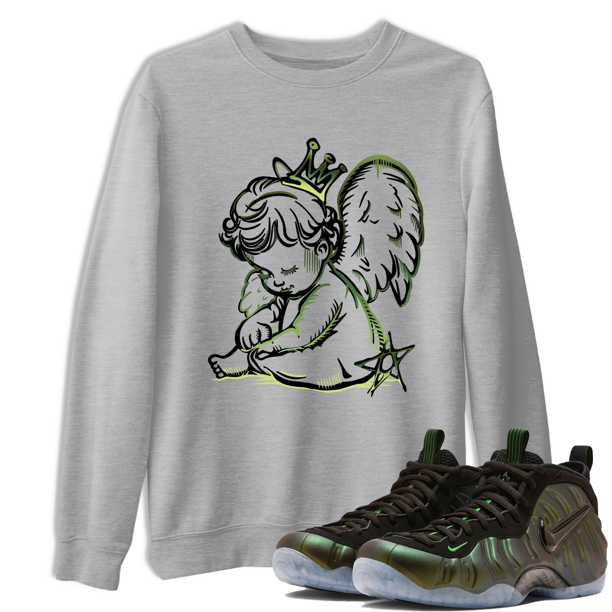 Sneaker match tees – Sneaker Tees To Match Air Foamposite One Pine Green Shoes – Neon Angel Tee Heather Grey 1