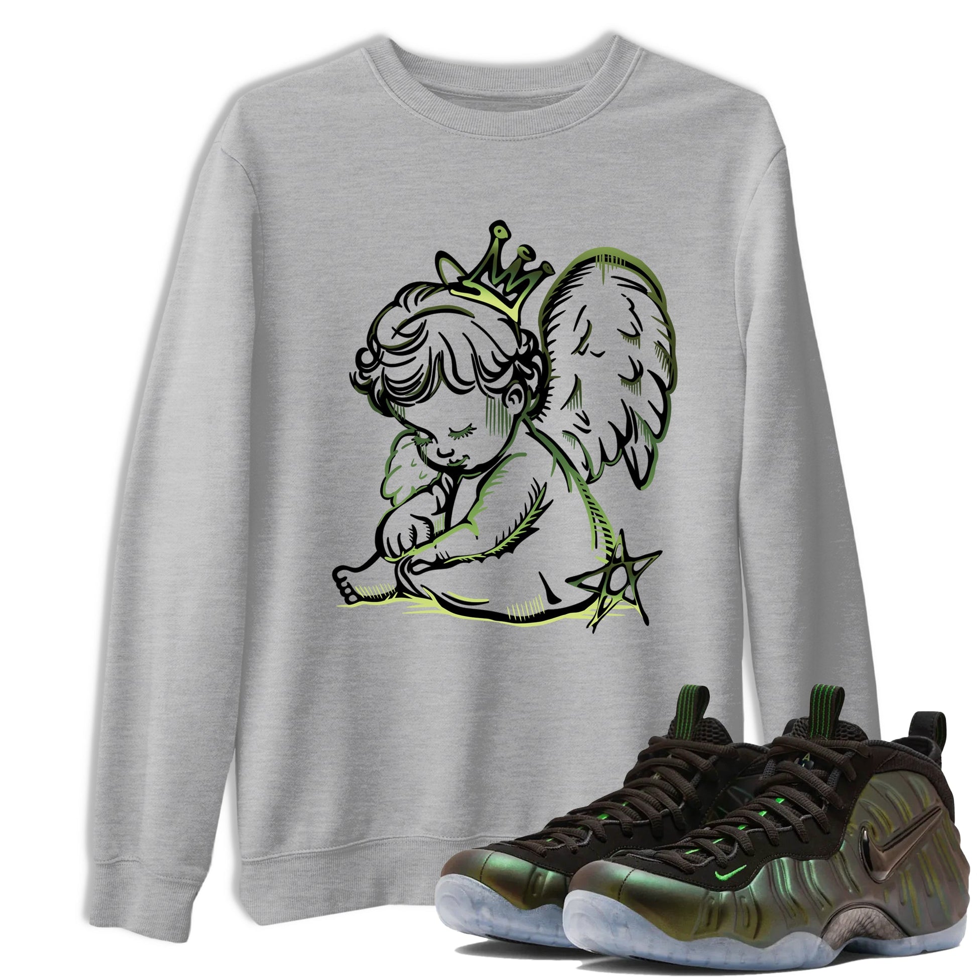Sneaker match tees – Sneaker Tees To Match Air Foamposite One Pine Green Shoes – Neon Angel Tee Heather Grey 1