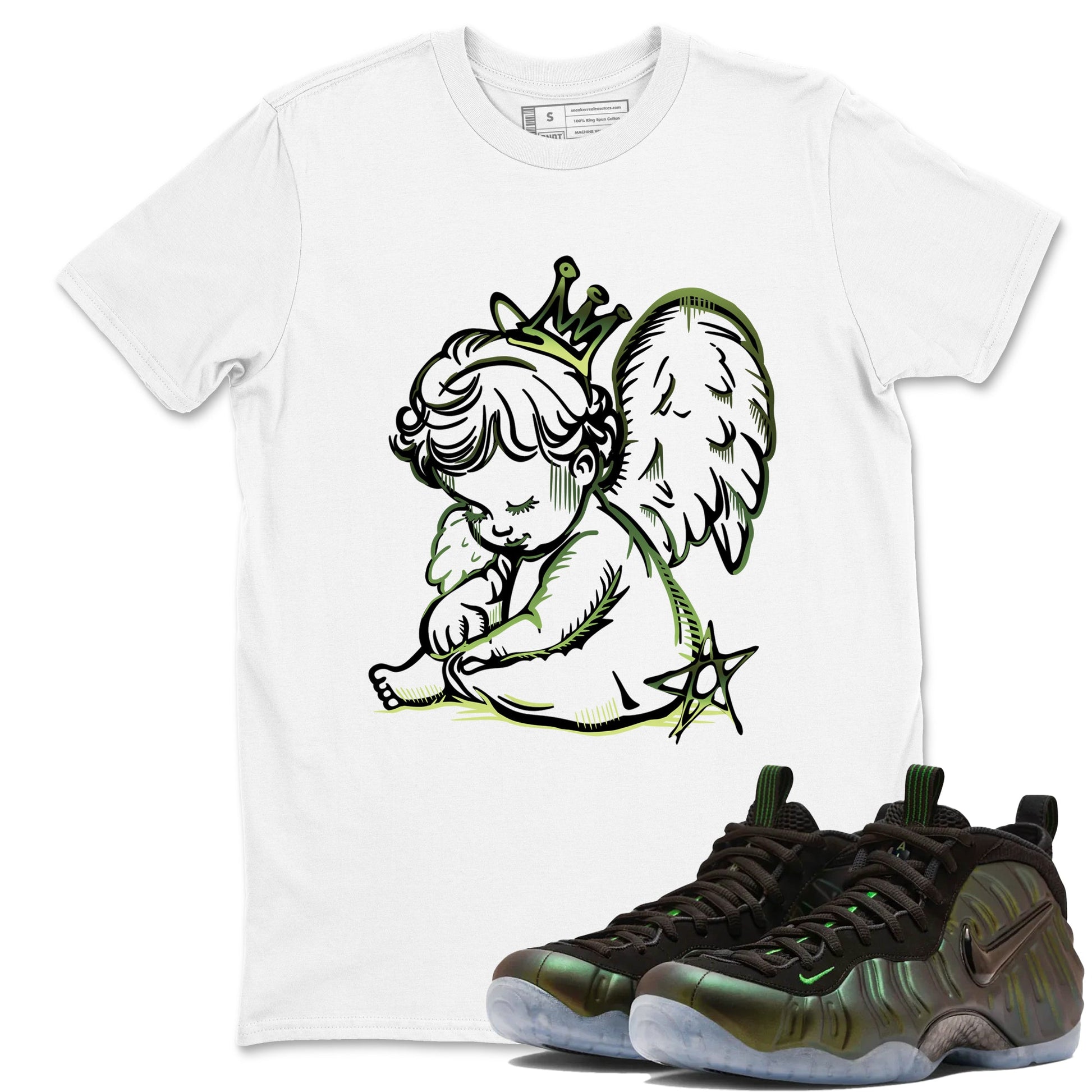 Sneaker match tees – Sneaker Tees To Match Air Foamposite One Pine Green Shoes – Neon Angel Tee White 1