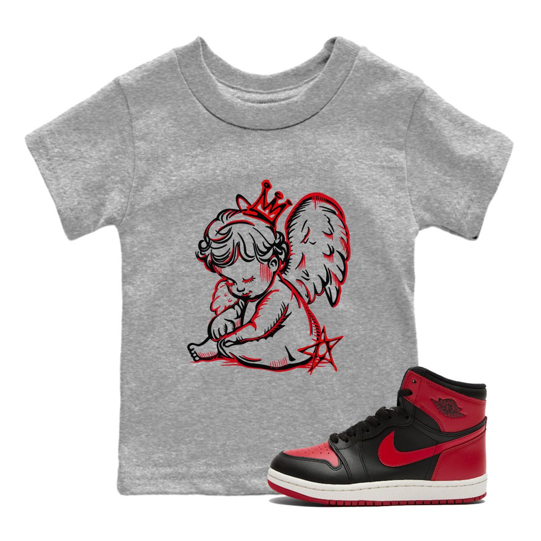 1s '85 Bred shirts to match jordans Neon Angel best t shirts to wear with jordans AJ1 Retro High OG '85 Bred match shoes to clothes SNRT Sneaker Tees Youth Baby Heather Grey 1 tee