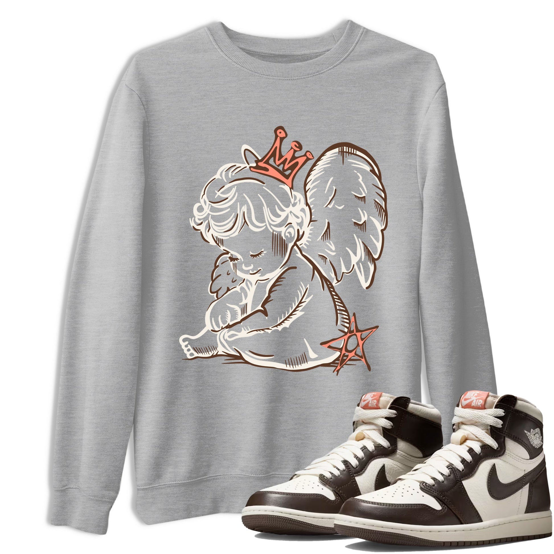 Sneaker match tees – Sneaker Tees To Match Air Jordan 1 Baroque Brown Shoes – Neon Angel Tee Heather Grey 1
