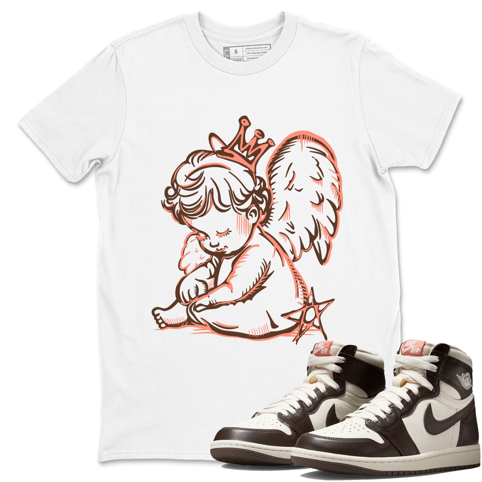Sneaker match tees – Sneaker Tees To Match Air Jordan 1 Baroque Brown Shoes – Neon Angel Tee White 1