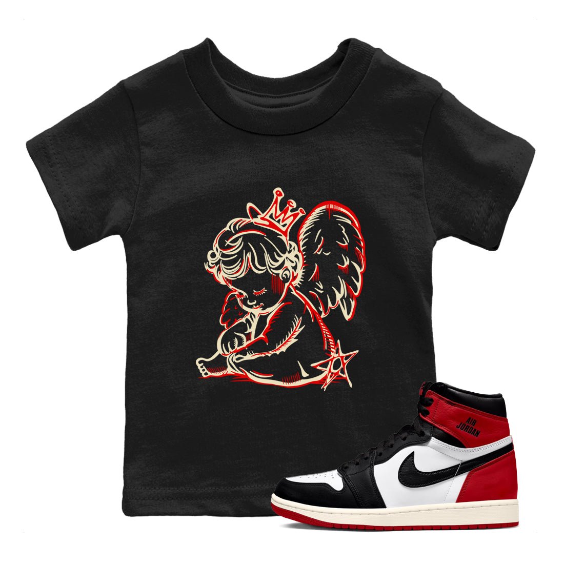1s Black Toe Reimagined shirts to match jordans Neon Angel best t shirts to wear with jordans AJ1 High OG Black Toe Reimagined match shoes to clothes SNRT Sneaker Tees Youth Baby Black 1 tee