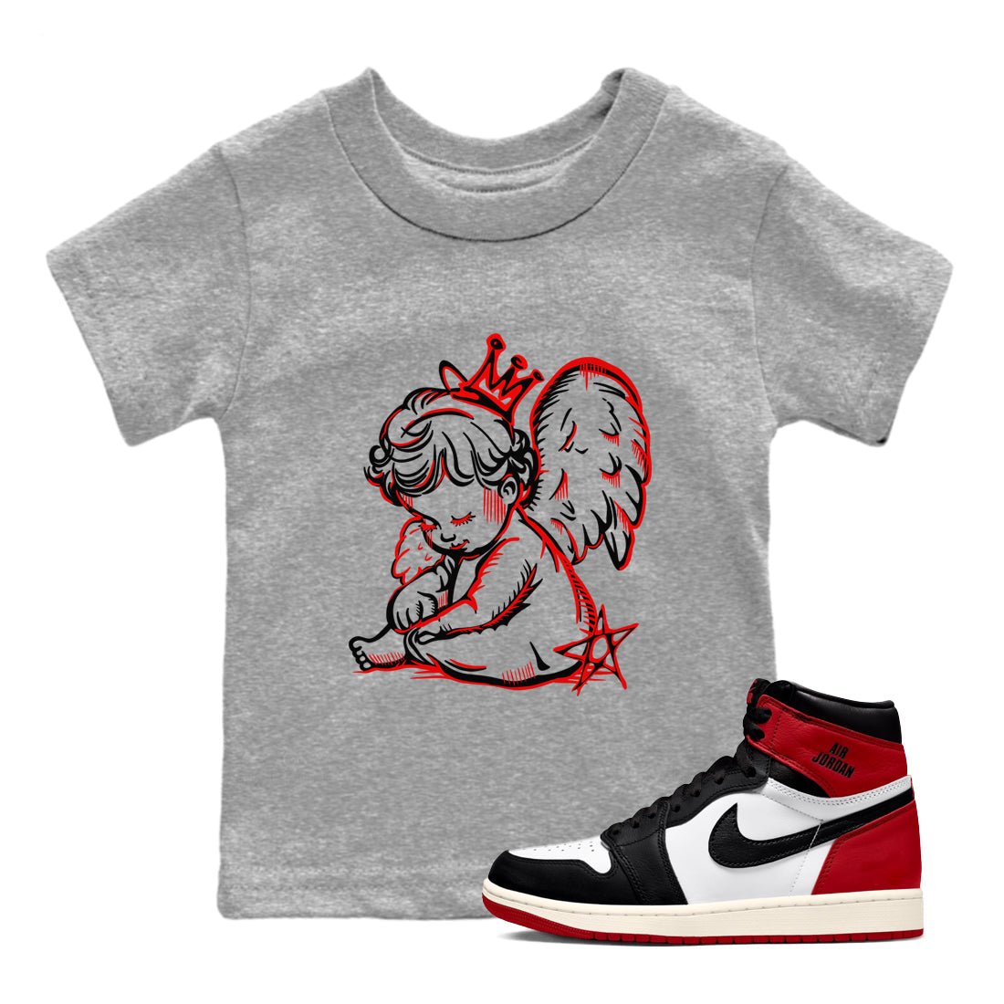 1s Black Toe Reimagined shirts to match jordans Neon Angel best t shirts to wear with jordans AJ1 High OG Black Toe Reimagined match shoes to clothes SNRT Sneaker Tees Youth Baby Heather Grey 1 tee
