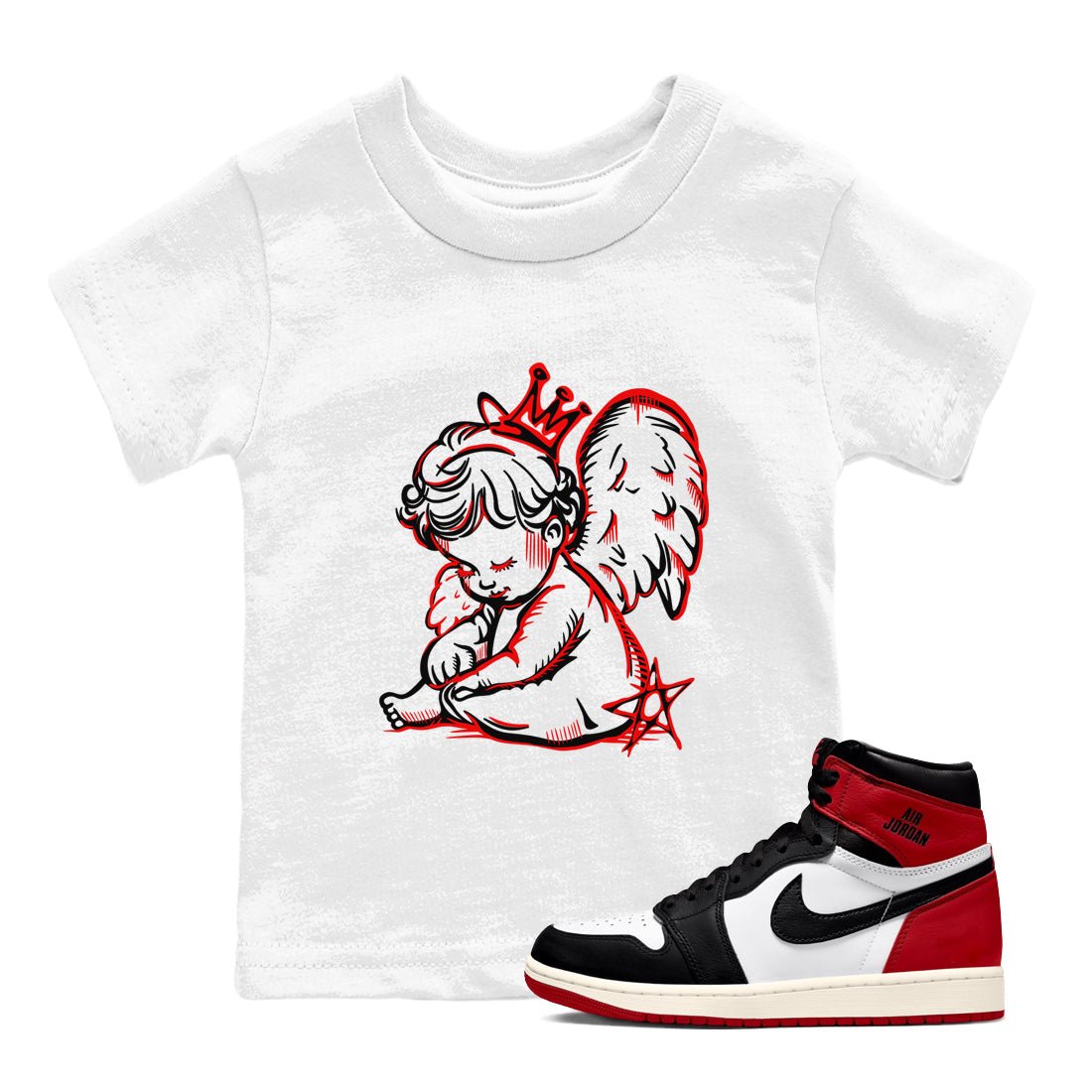 1s Black Toe Reimagined shirts to match jordans Neon Angel best t shirts to wear with jordans AJ1 High OG Black Toe Reimagined match shoes to clothes SNRT Sneaker Tees Youth Baby White 1 tee