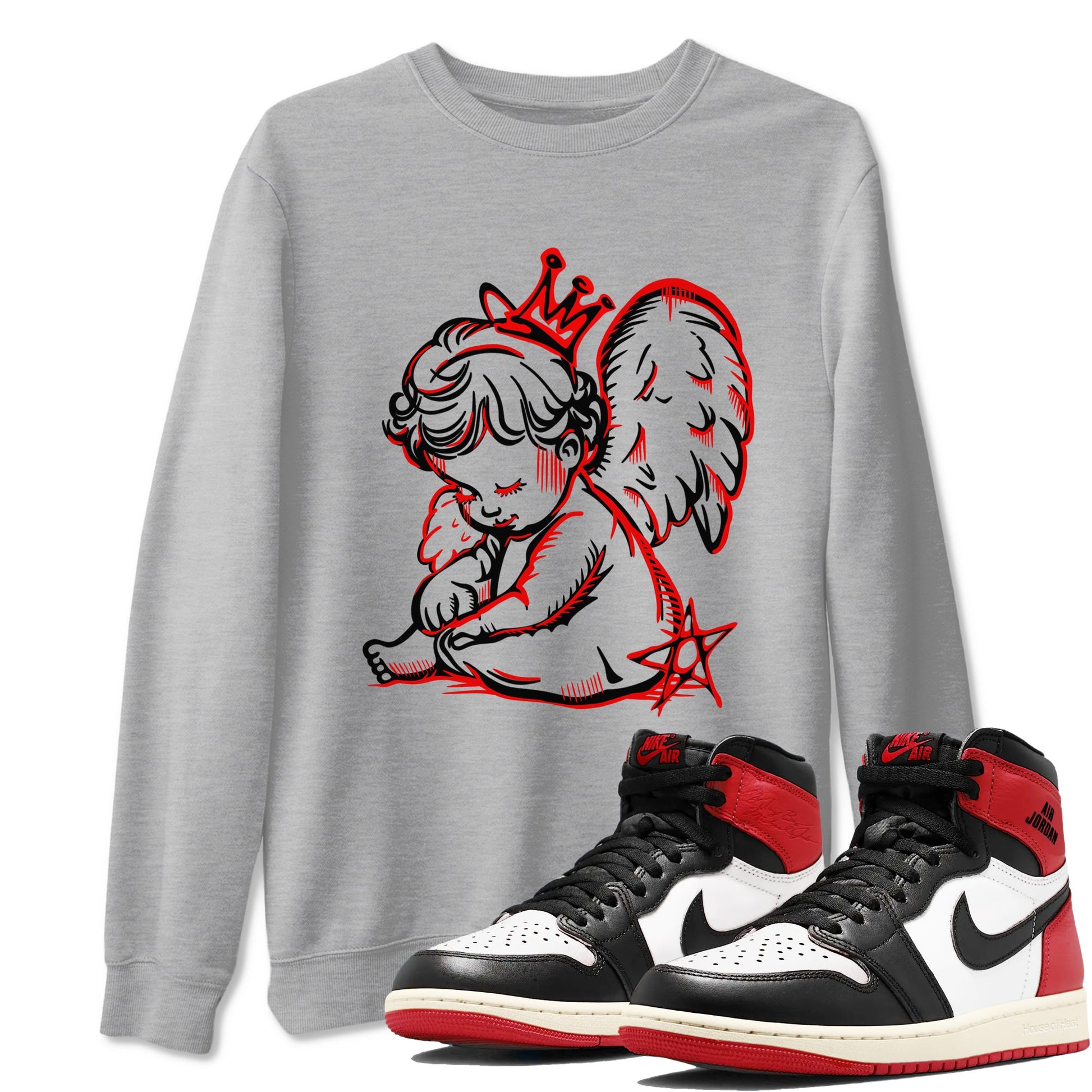 1s Black Toe Reimagined shirts to match jordans Neon Angel best t shirts to wear with jordans AJ1 High OG Black Toe Reimagined match shoes to clothes SNRT Sneaker Tees unisex cotton Heather Grey 1 shirts