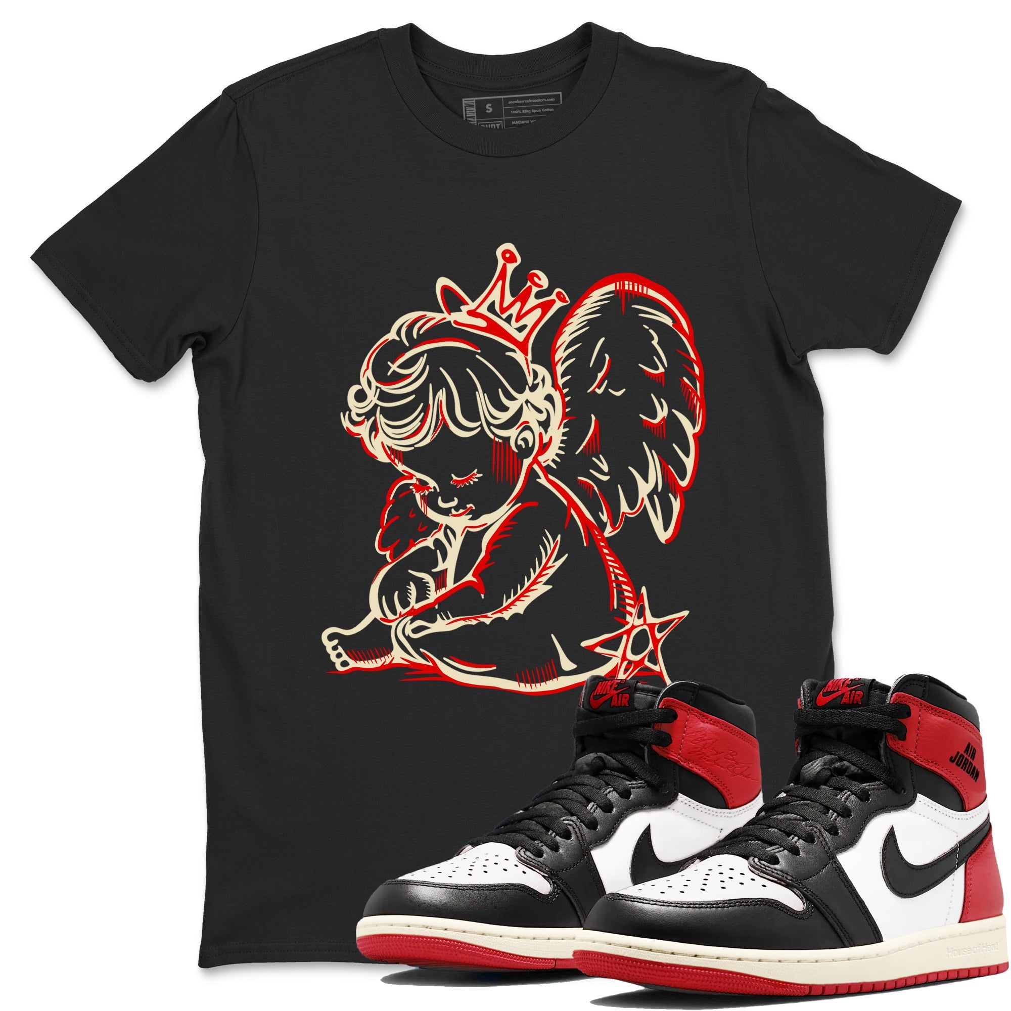 1s Black Toe Reimagined shirts to match jordans Neon Angel best t shirts to wear with jordans AJ1 High OG Black Toe Reimagined match shoes to clothes SNRT Sneaker Tees unisex cotton Black 1 shirts