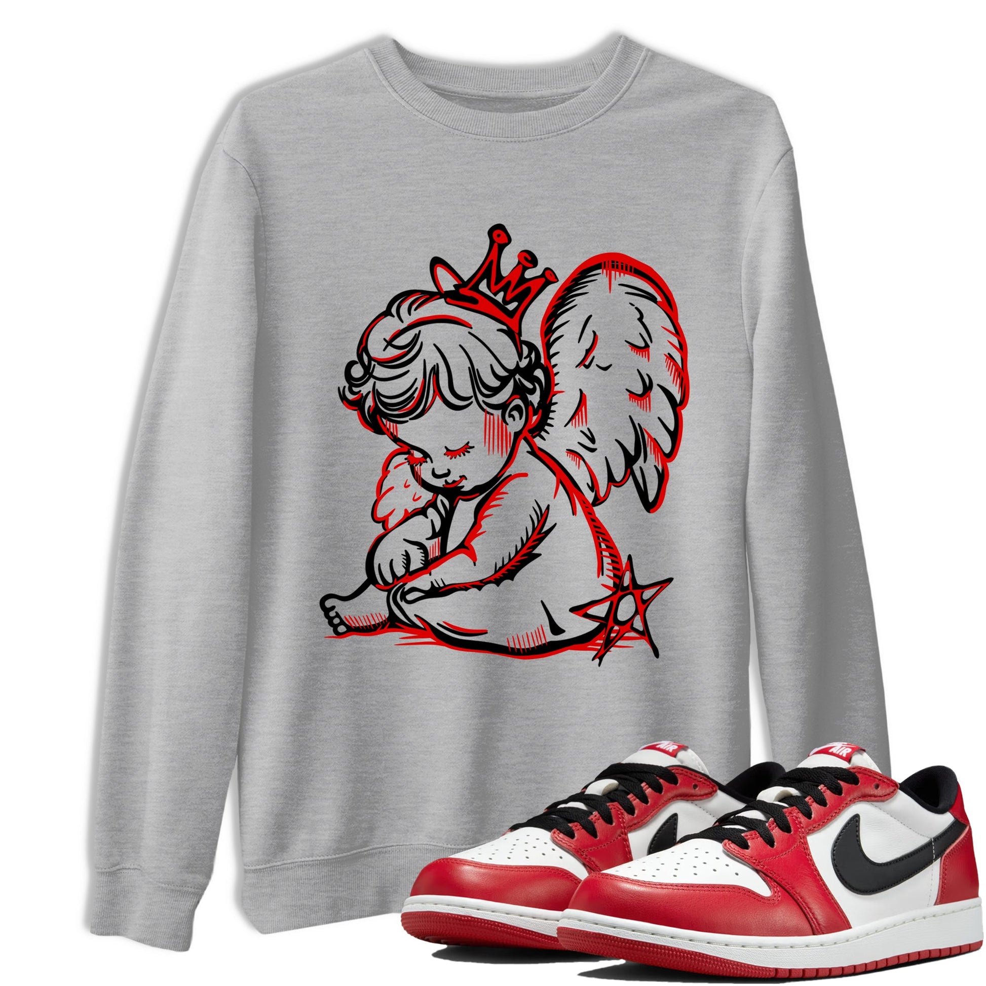 Best Sneakerfit graphic tee – Sneaker Tees To Match Air Jordan 1 Low Chicago Sneakers – Neon Angel Tee Heather Grey 1