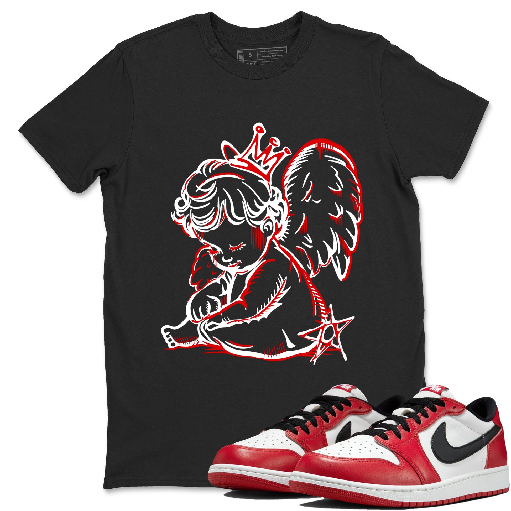 Best Sneakerfit graphic tee – Sneaker Tees To Match Air Jordan 1 Low Chicago Sneakers – Neon Angel Tee Black 1