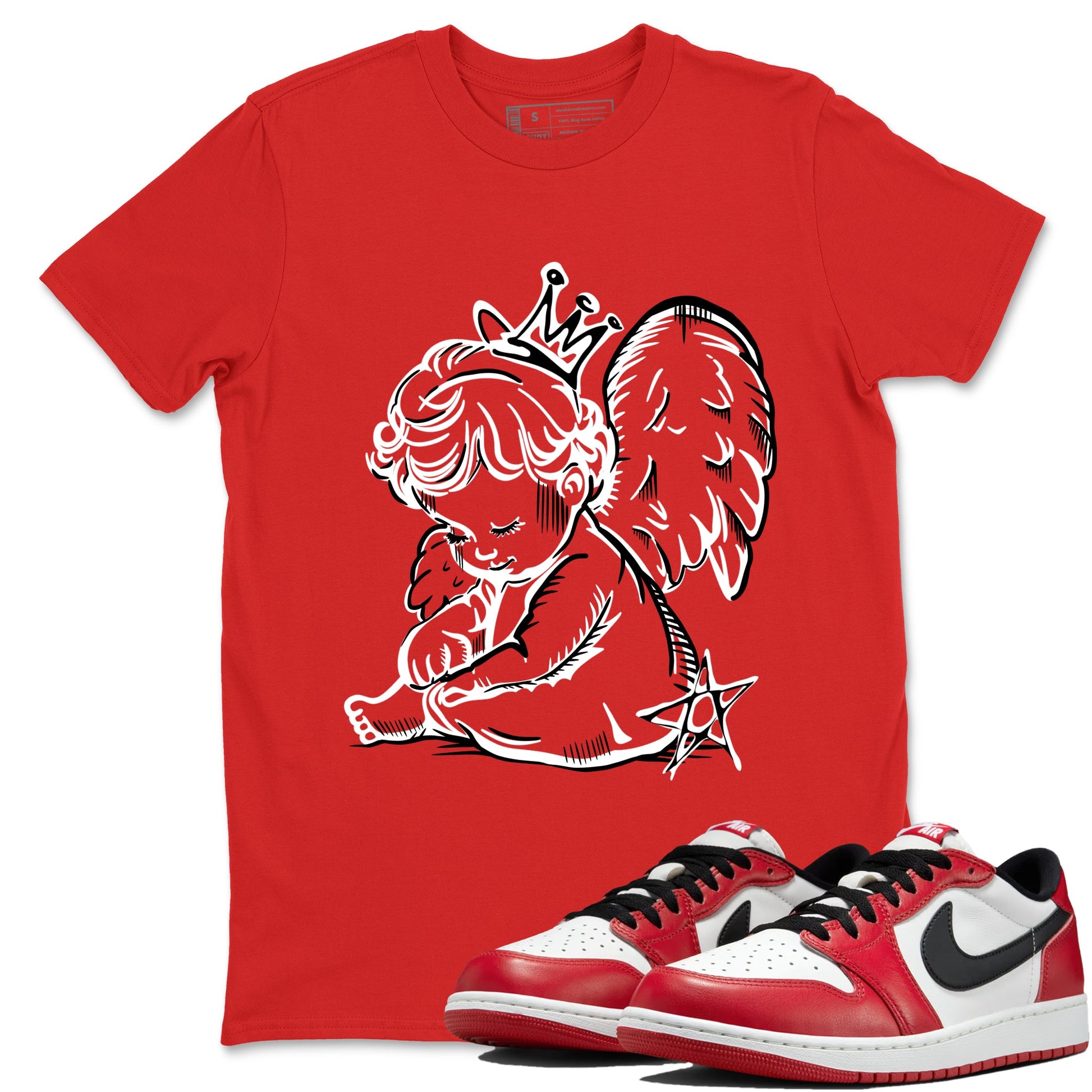 Best Sneakerfit graphic tee – Sneaker Tees To Match Air Jordan 1 Low Chicago Sneakers – Neon Angel Tee Red 1