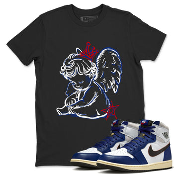 1s Rare Air shirts to match jordans Neon Angel sneaker match tees Air Jordan 1 High OG Rare Air Deep Royal Blue match shoes to clothes SNRT Sneaker Tees unisex cotton Black 1 shirts