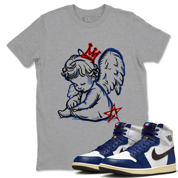 1s Rare Air shirts to match jordans Neon Angel sneaker match tees Air Jordan 1 High OG Rare Air Deep Royal Blue match shoes to clothes SNRT Sneaker Tees unisex cotton Heather Grey 1 shirts