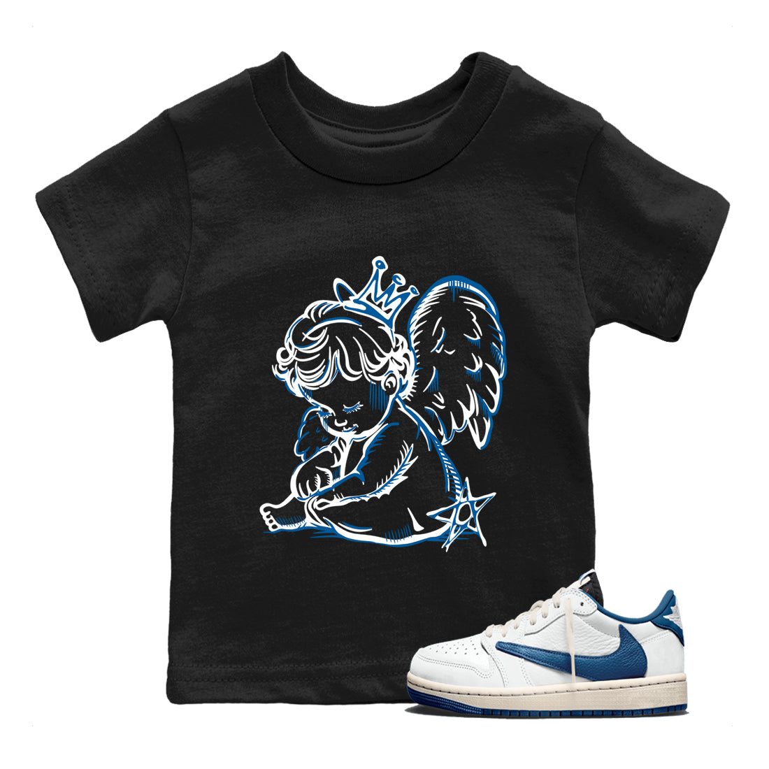 Sneaker match tees – Sneaker Tees To Match Air Jordan 1 Travis Scott Fragment Shoes – Neon Angel Kids T-Shirt Black 1