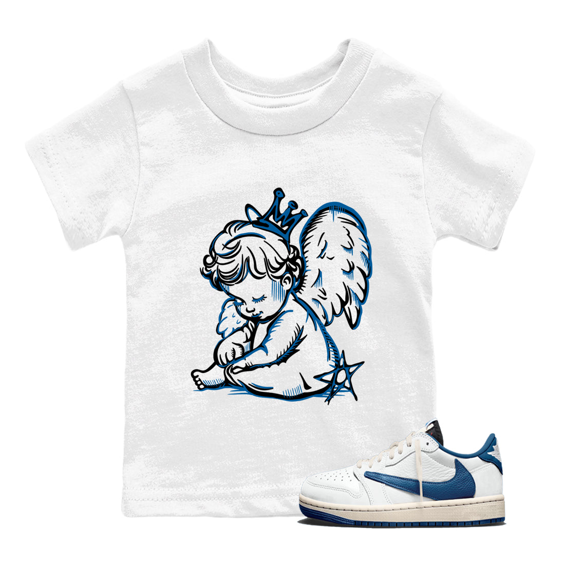 Sneaker match tees – Sneaker Tees To Match Air Jordan 1 Travis Scott Fragment Shoes – Neon Angel Kids T-Shirt White 1