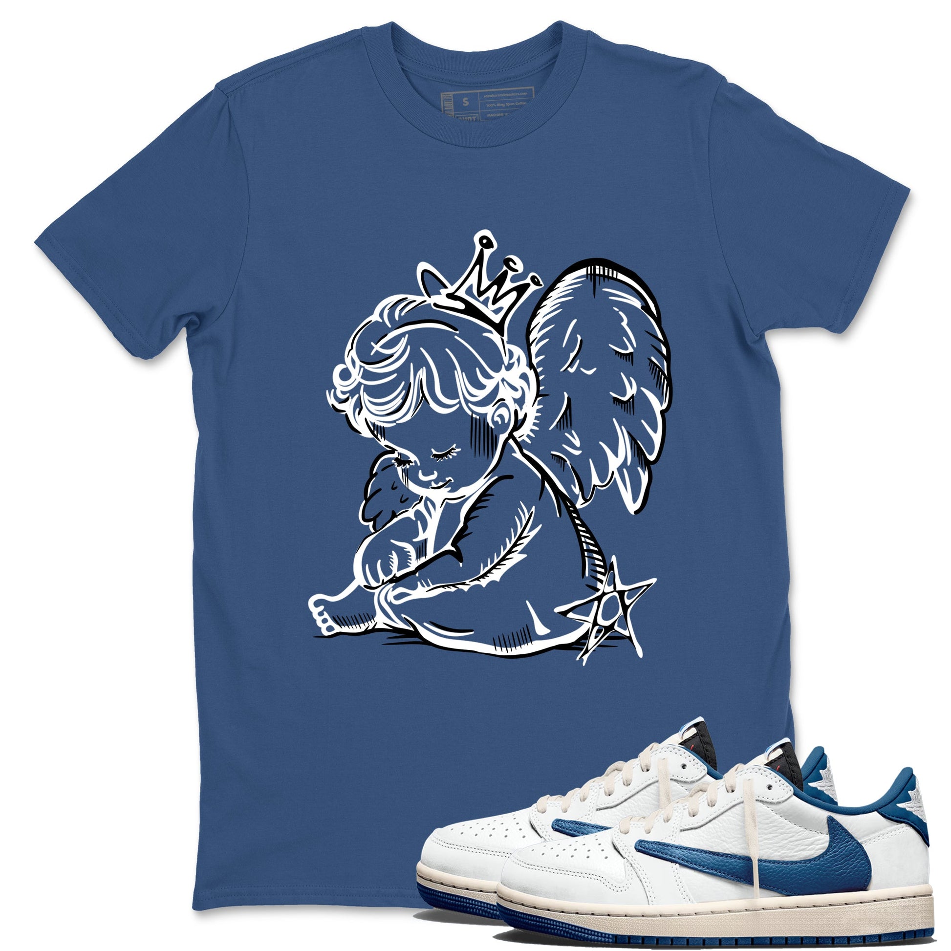 Sneaker match tees – Sneaker Tees To Match Air Jordan 1 Travis Scott Fragment Shoes – Neon Angel Tee Denim Blue 1