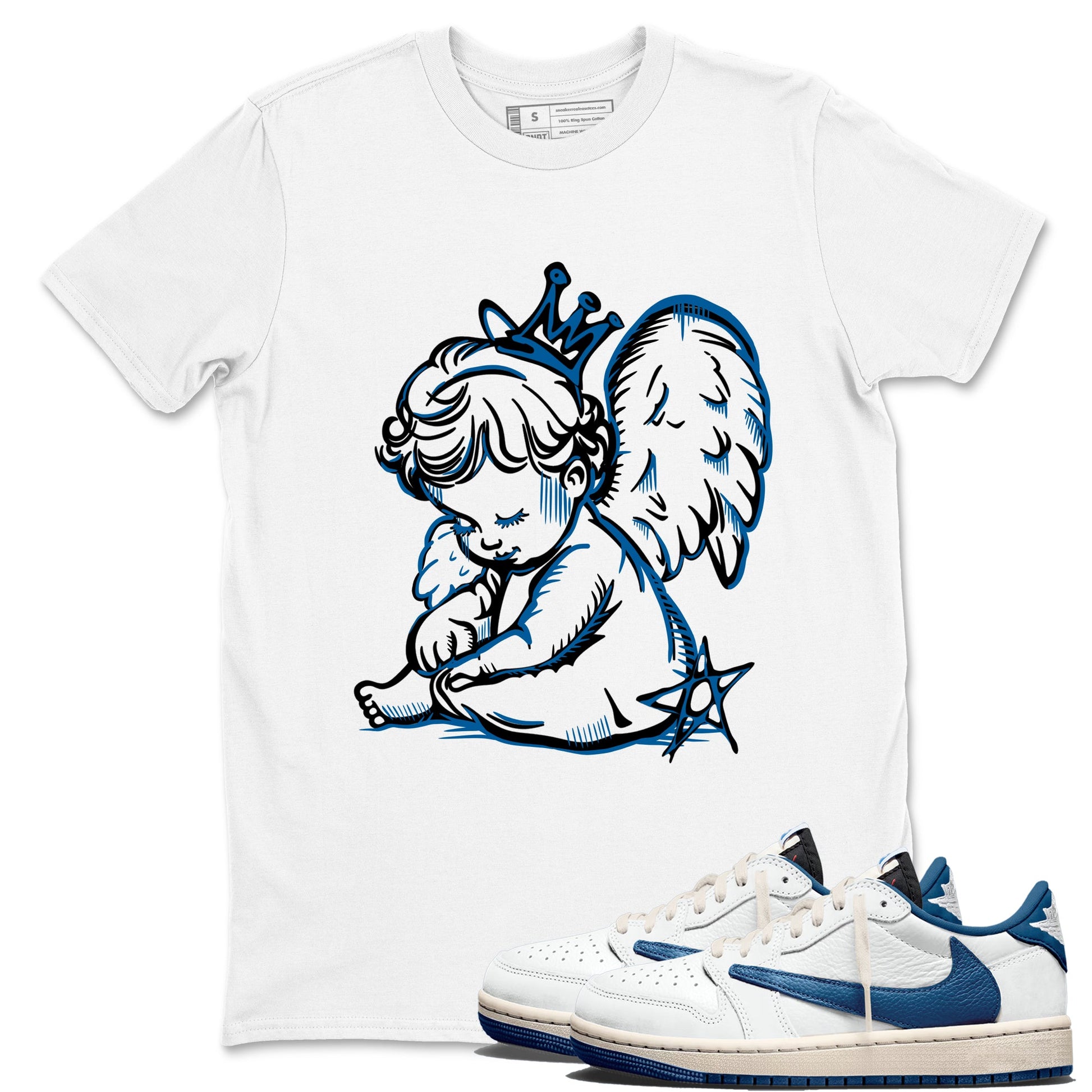 Sneaker match tees – Sneaker Tees To Match Air Jordan 1 Travis Scott Fragment Shoes – Neon Angel Tee White 1