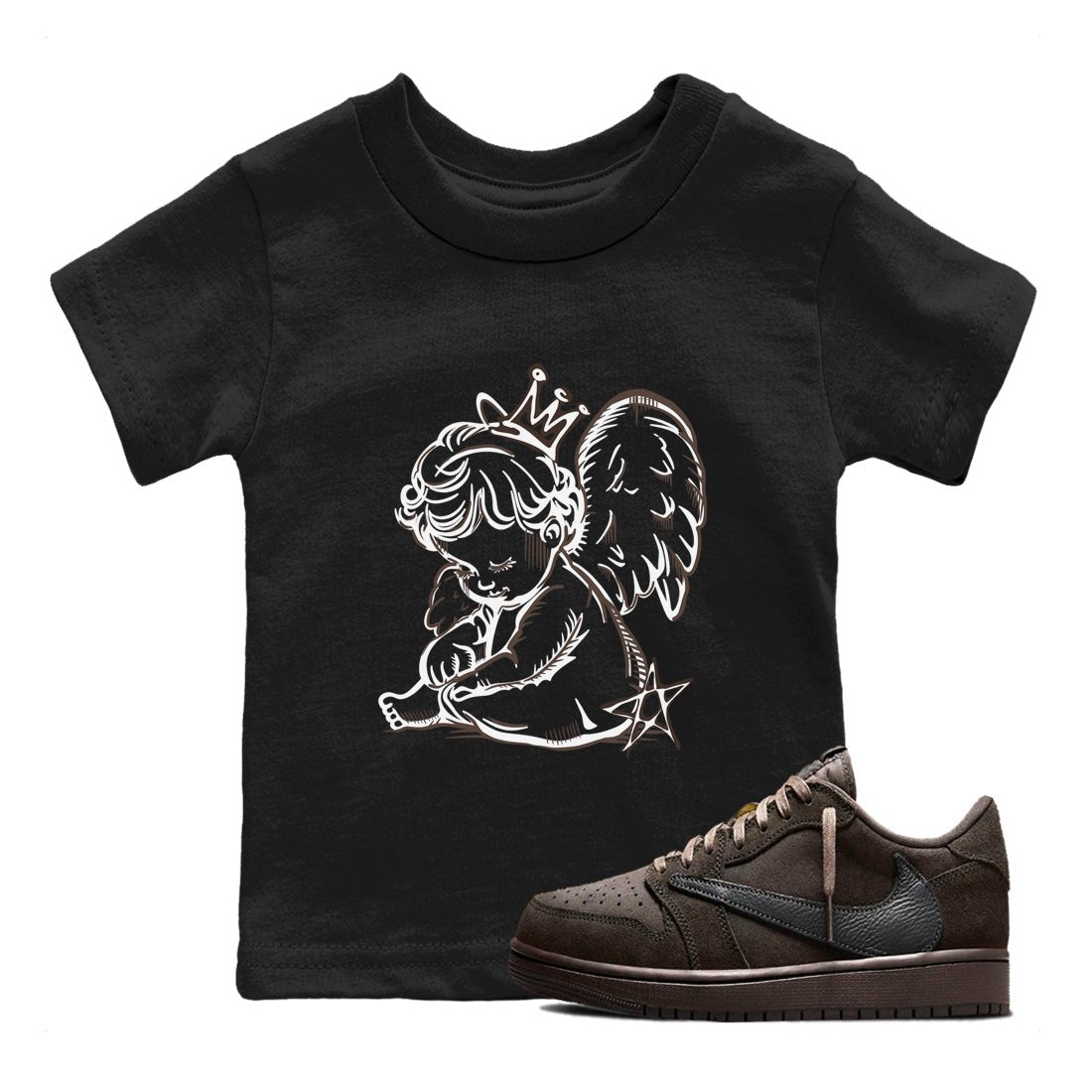 1s Travis Scott Velvet Brown shirts to match jordans Neon Angel best t shirts to wear with jordans Travis Scott x Air Jordan 1 Low OG Velvet Brown match shoes to clothes SNRT Sneaker Tees Youth Baby Black 1 tee