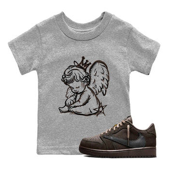 1s Travis Scott Velvet Brown shirts to match jordans Neon Angel best t shirts to wear with jordans Travis Scott x Air Jordan 1 Low OG Velvet Brown match shoes to clothes SNRT Sneaker Tees Youth Baby Heather Grey 1 tee