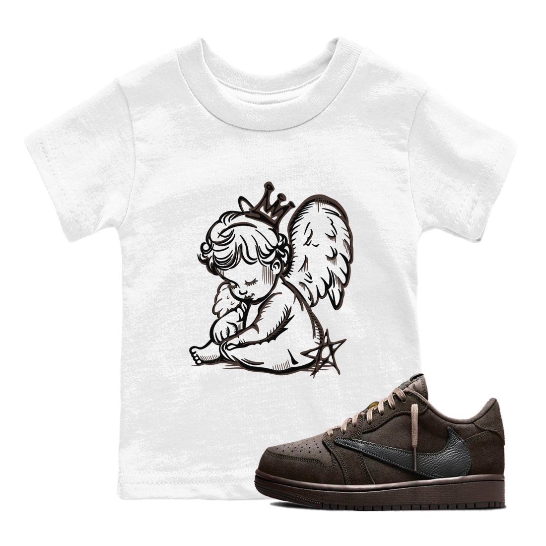 1s Travis Scott Velvet Brown shirts to match jordans Neon Angel best t shirts to wear with jordans Travis Scott x Air Jordan 1 Low OG Velvet Brown match shoes to clothes SNRT Sneaker Tees Youth Baby White 1 tee