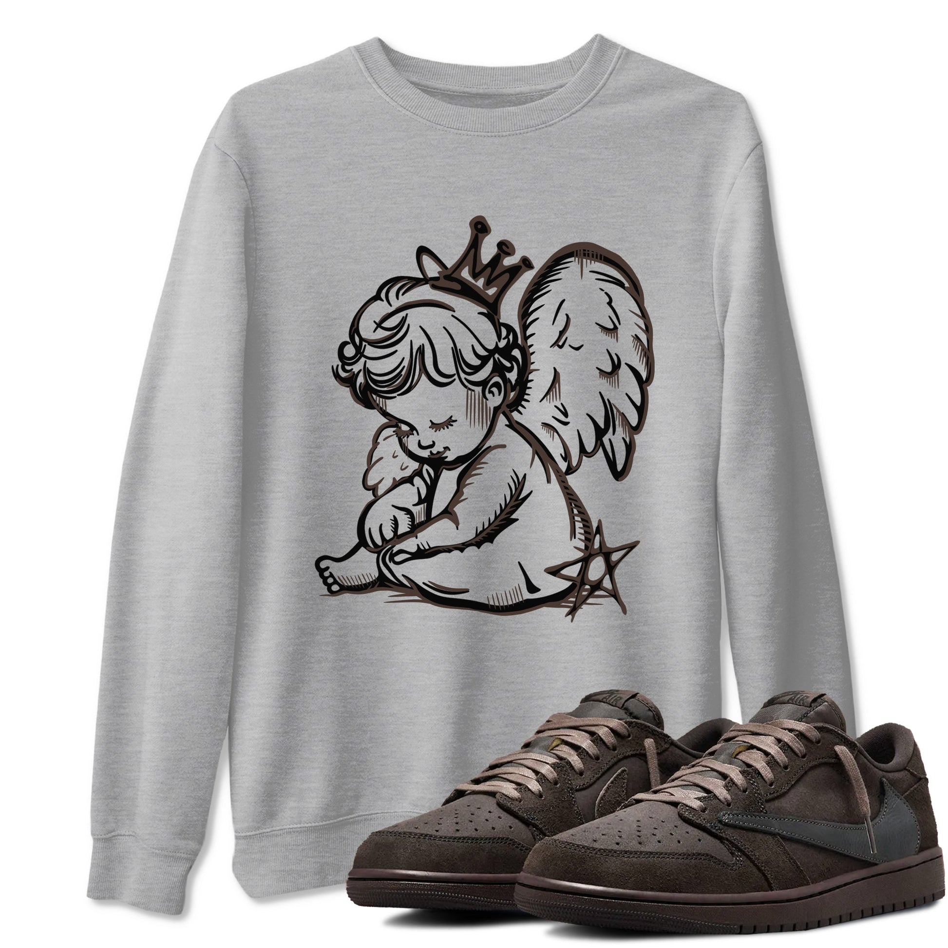 1s Travis Scott Velvet Brown shirts to match jordans Neon Angel best t shirts to wear with jordans Travis Scott x Air Jordan 1 Low OG Velvet Brown match shoes to clothes SNRT Sneaker Tees unisex cotton Heather Grey 1 shirts