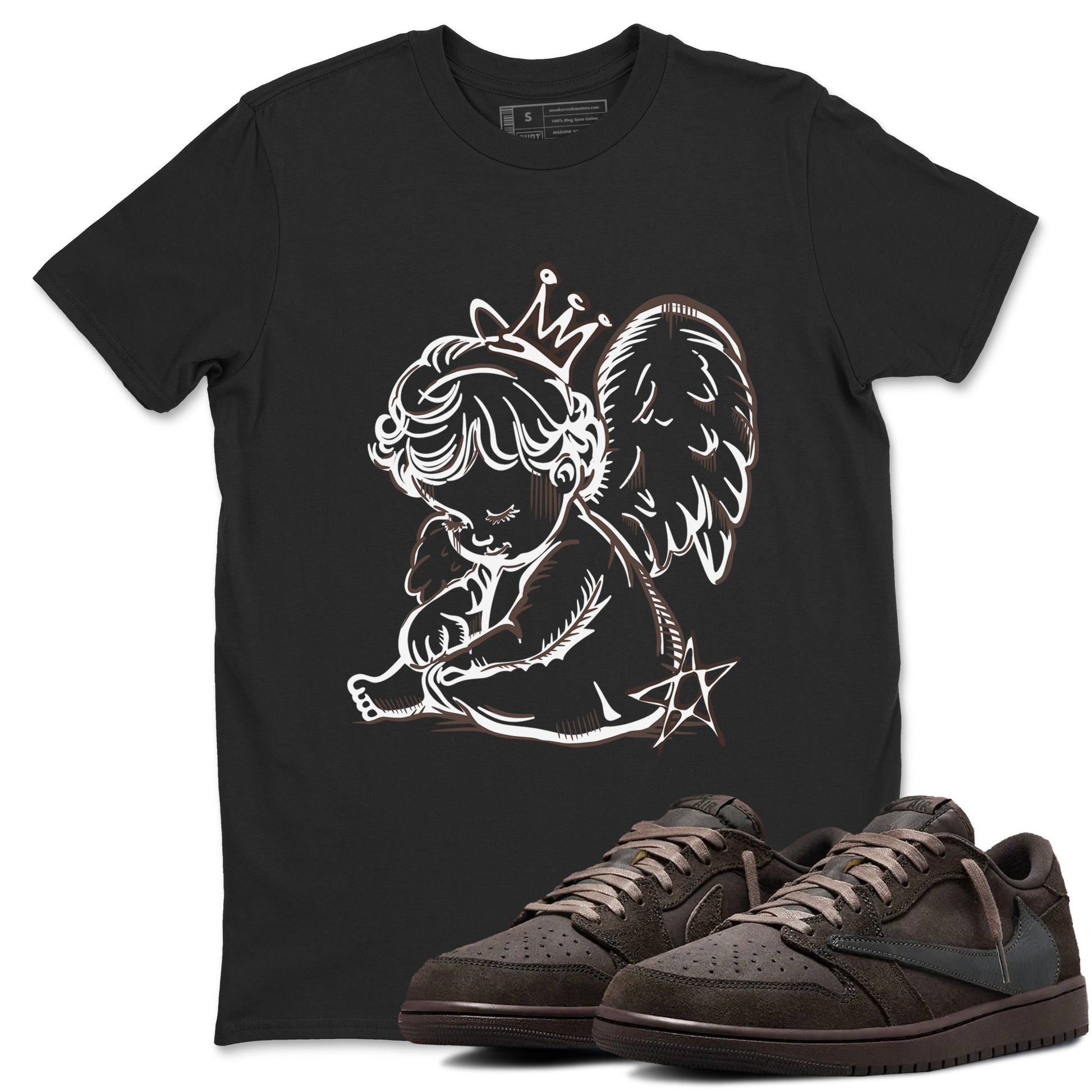 1s Travis Scott Velvet Brown shirts to match jordans Neon Angel best t shirts to wear with jordans Travis Scott x Air Jordan 1 Low OG Velvet Brown match shoes to clothes SNRT Sneaker Tees unisex cotton Black 1 shirts