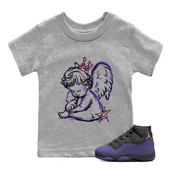 Sneaker match tees – Sneaker Tees To Match Air Jordan 11 Canyon Purple Shoes – Neon Angel Kids T-Shirt Heather Grey 1