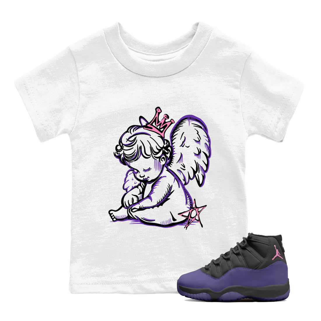 Sneaker match tees – Sneaker Tees To Match Air Jordan 11 Canyon Purple Shoes – Neon Angel Kids T-Shirt White 1