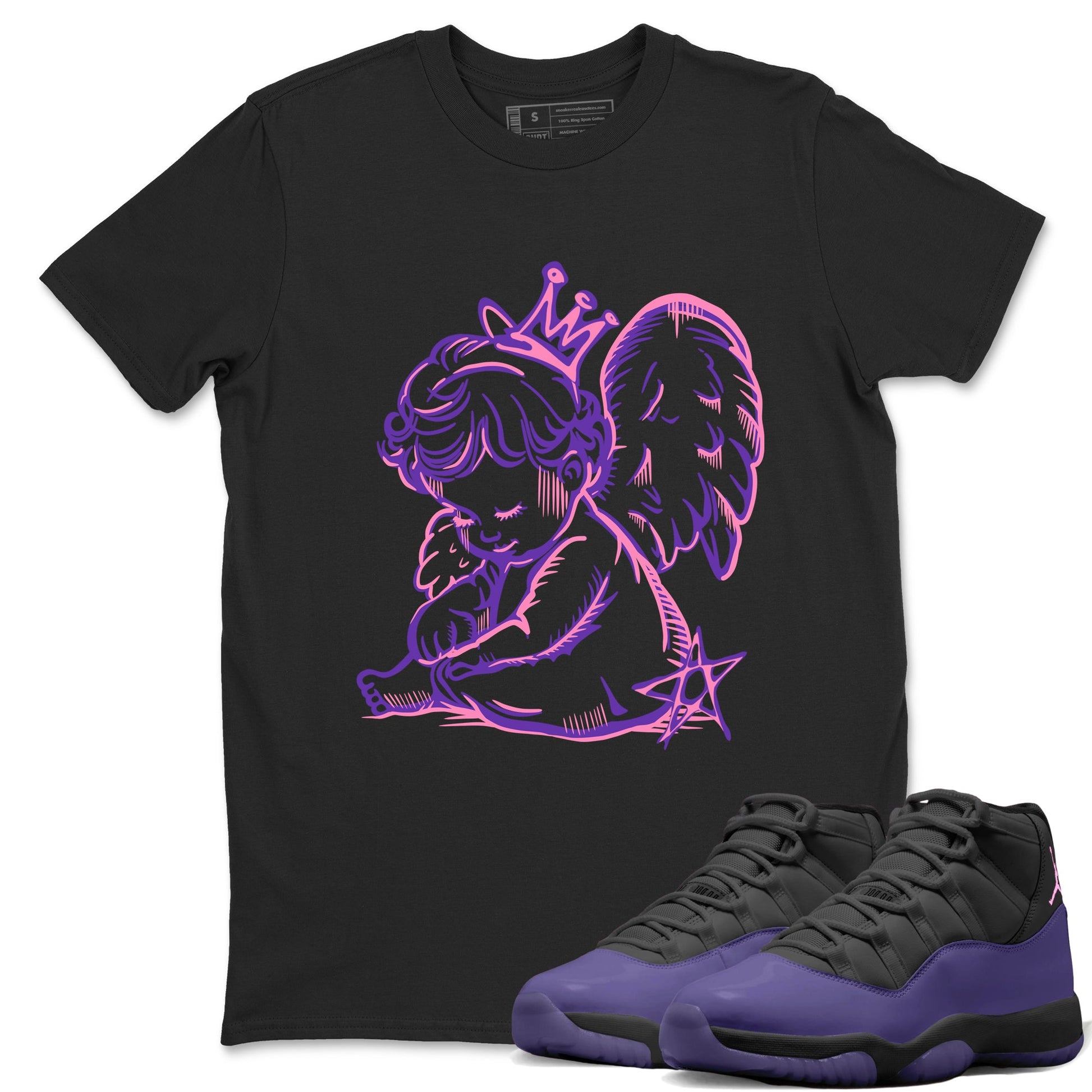 Sneaker match tees – Sneaker Tees To Match Air Jordan 11 Canyon Purple Shoes – Neon Angel Tee Black 1