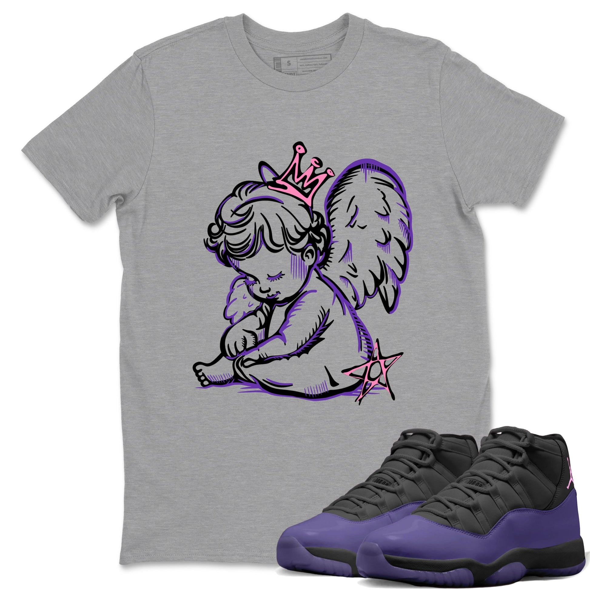 Sneaker match tees – Sneaker Tees To Match Air Jordan 11 Canyon Purple Shoes – Neon Angel Tee Heather Grey 1