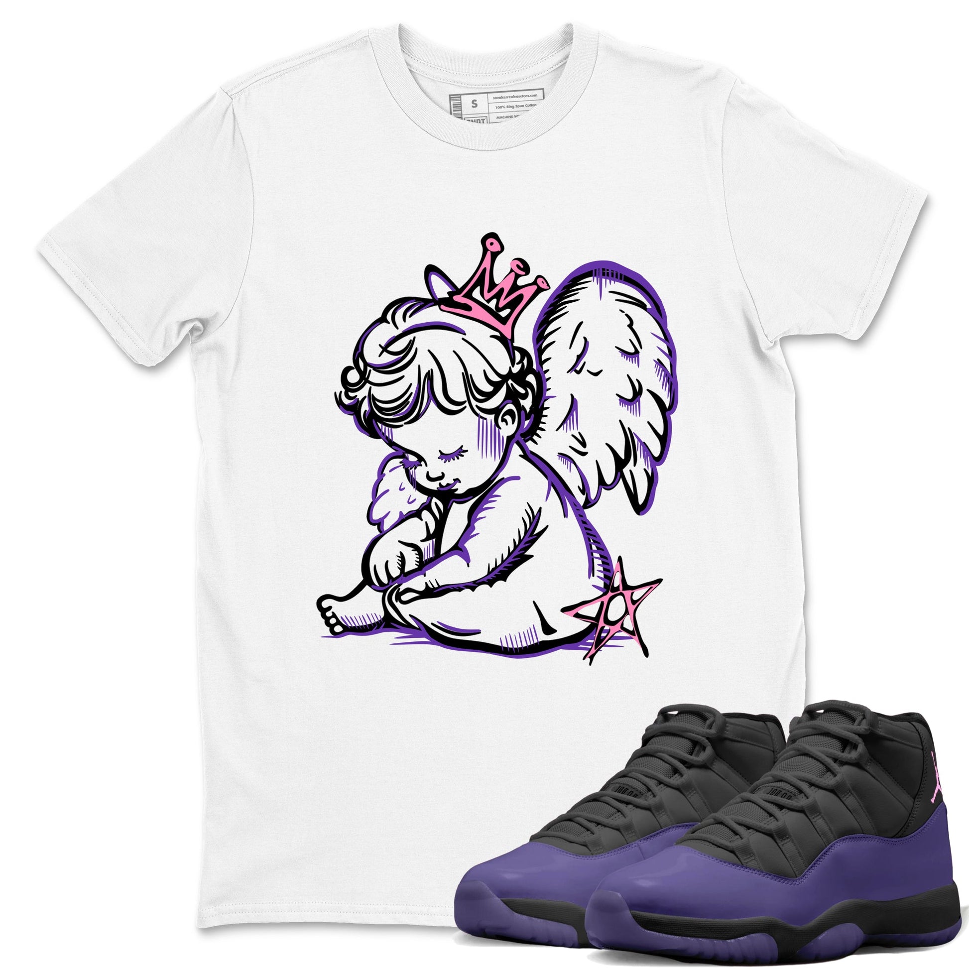 Sneaker match tees – Sneaker Tees To Match Air Jordan 11 Canyon Purple Shoes – Neon Angel Tee White 1