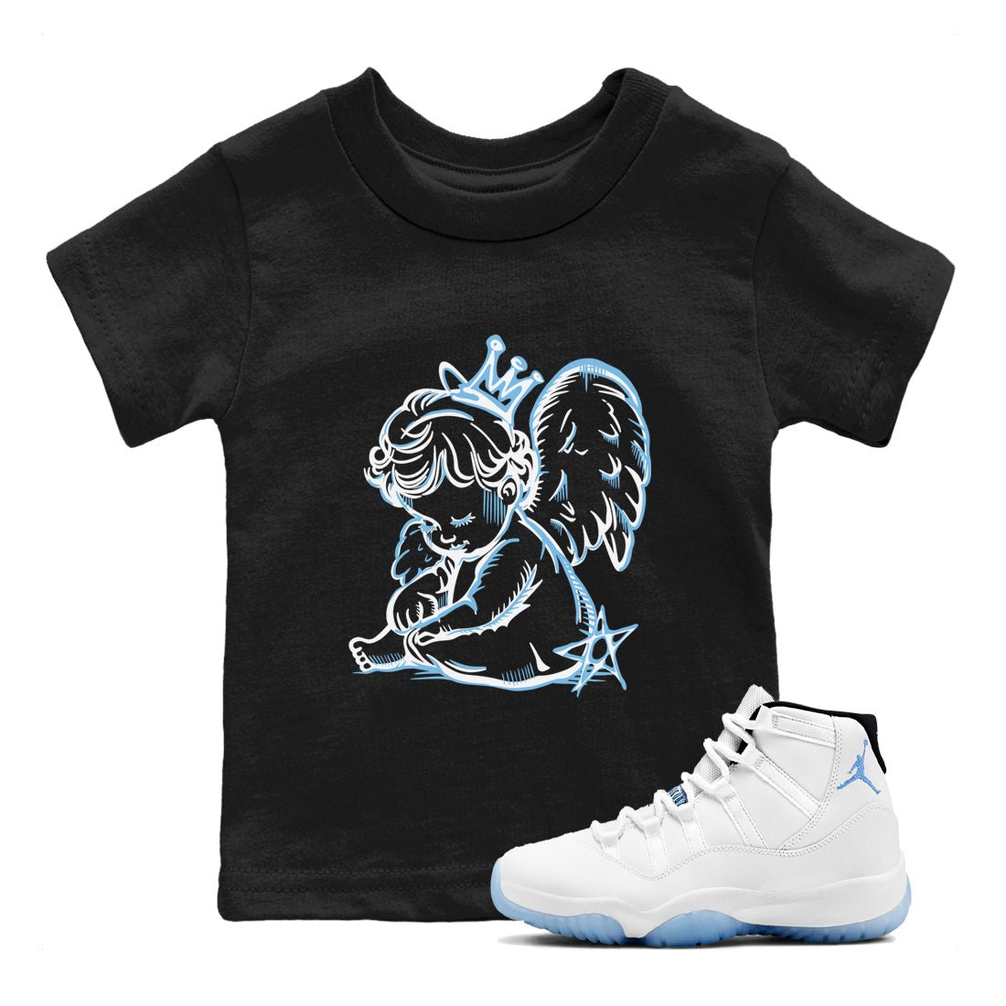 11s Legend Blue shirts to match jordans Neon Angel best t shirts to wear with jordans AJ11 Retro Legend Blue match shoes to clothes SNRT Sneaker Tees Youth Baby Black 1 tee