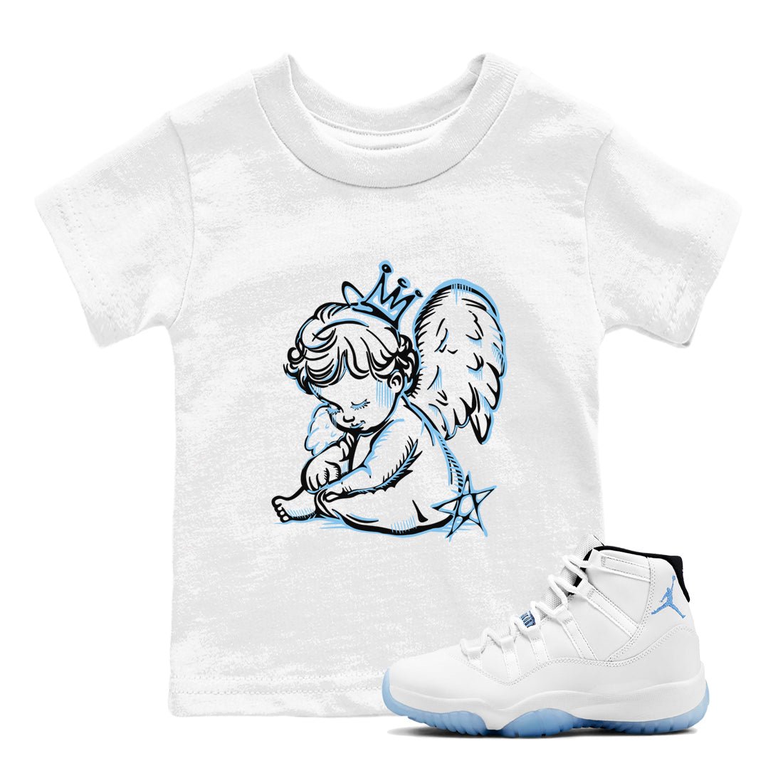 11s Legend Blue shirts to match jordans Neon Angel best t shirts to wear with jordans AJ11 Retro Legend Blue match shoes to clothes SNRT Sneaker Tees Youth Baby White 1 tee