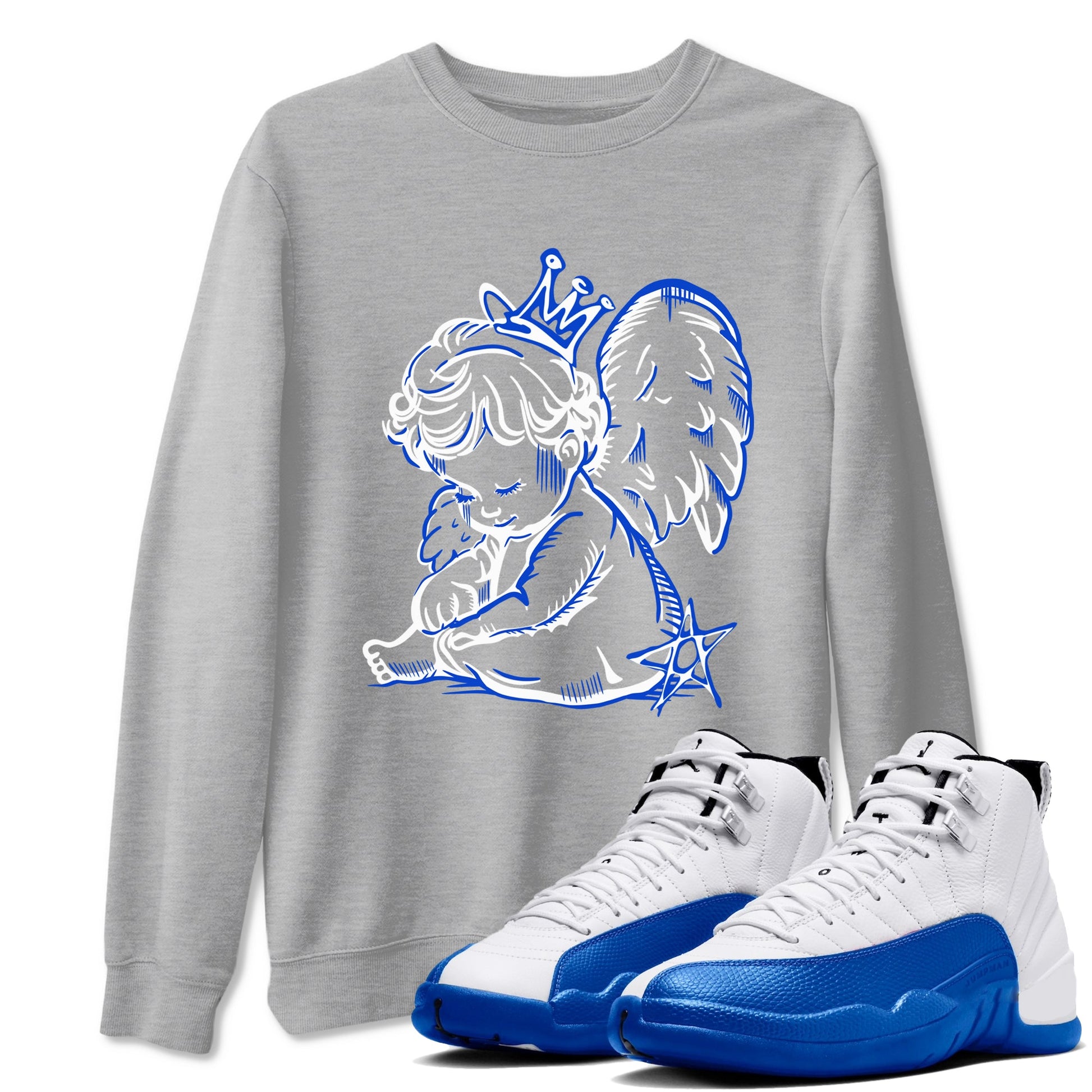 12s Blueberry shirts to match jordans Neon Angel best t shirts to wear with jordans AJ12 White and Game Royal match shoes to clothes SNRT Sneaker Tees unisex cotton Heather Grey 1 shirts