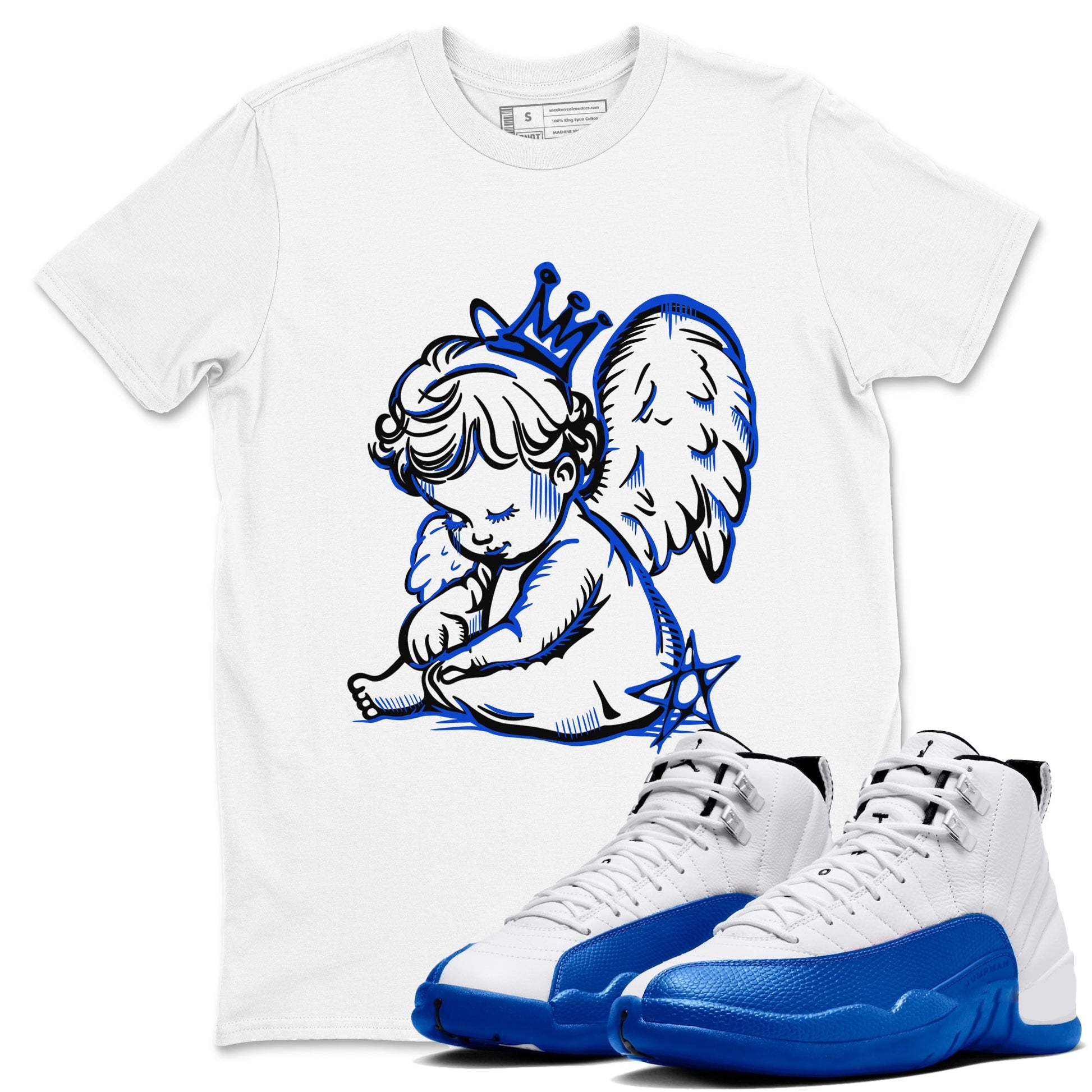 12s Blueberry shirts to match jordans Neon Angel best t shirts to wear with jordans AJ12 White and Game Royal match shoes to clothes SNRT Sneaker Tees unisex cotton White 1 shirts