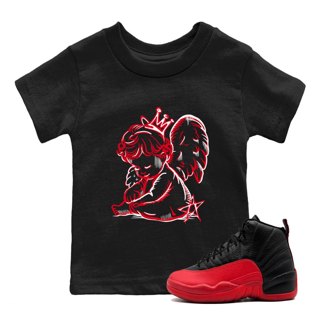 Air Jordan 12 Flu Game shirts to match jordans Neon Angel sneaker match tees Air Jordan 12 Flu Game match shoes to clothes SNRT Sneaker Tees Youth Baby Black 1 tee