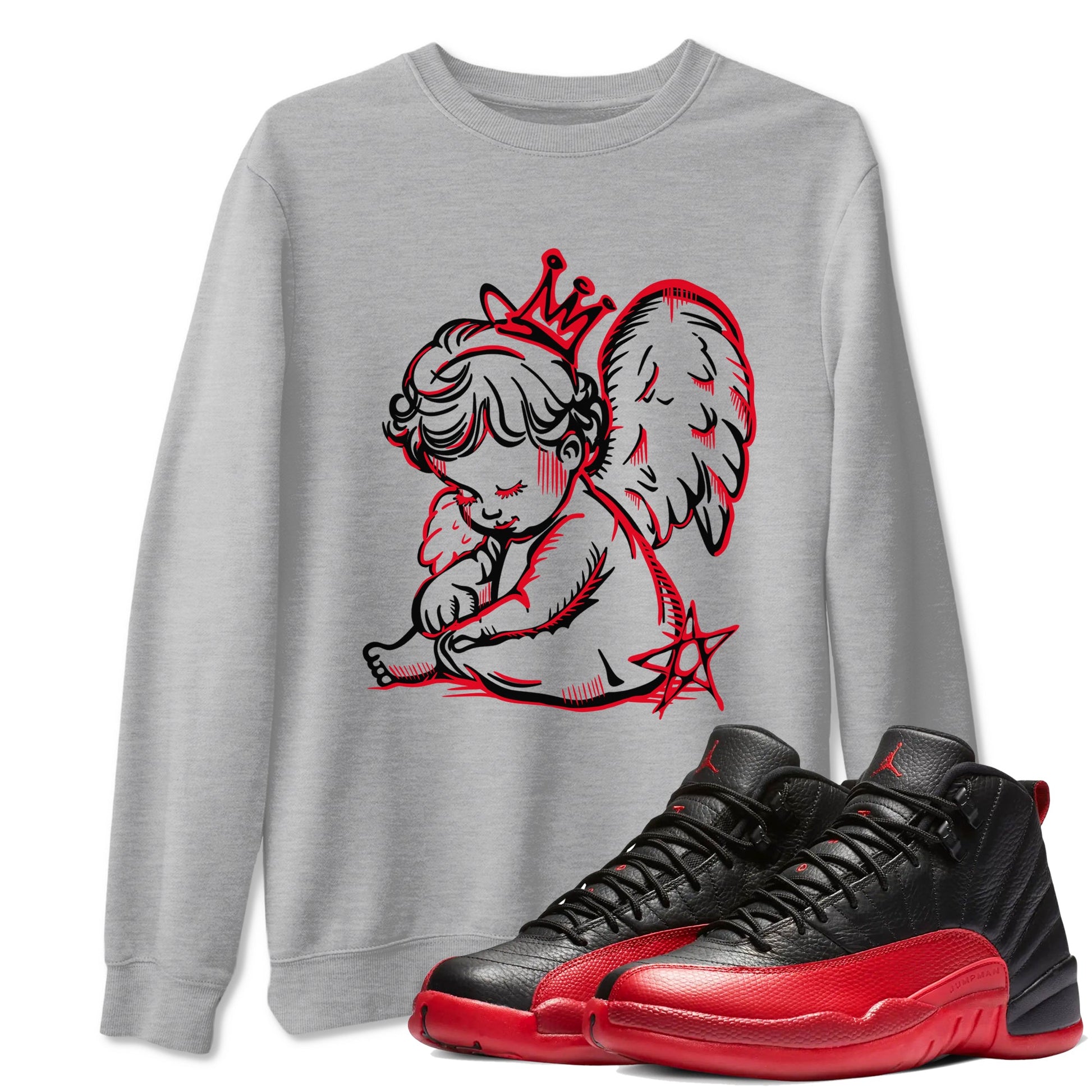 Air Jordan 12 Flu Game shirts to match jordans Neon Angel sneaker match tees Air Jordan 12 Flu Game match shoes to clothes SNRT Sneaker Tees unisex cotton Heather Grey 1 shirts