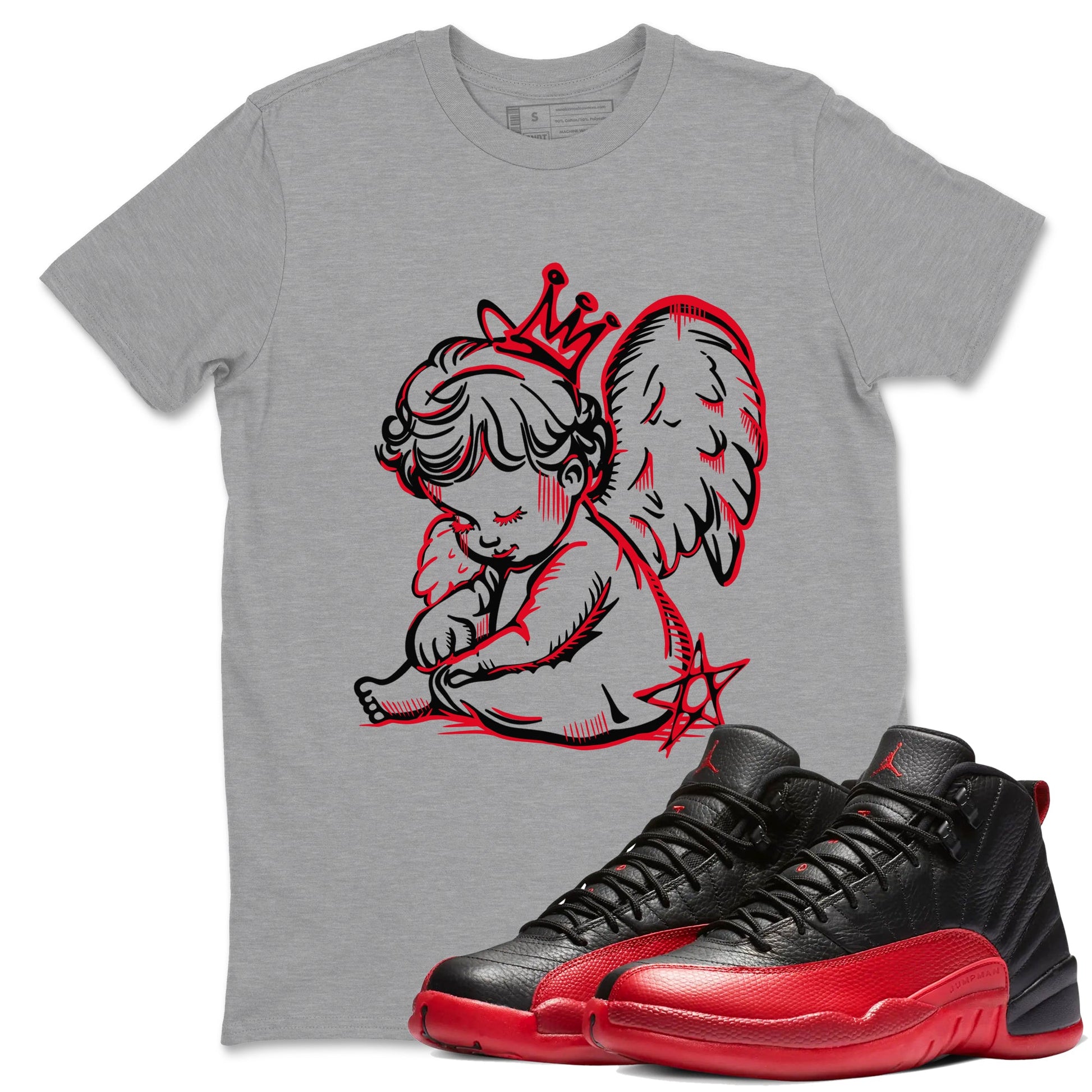 Air Jordan 12 Flu Game shirts to match jordans Neon Angel sneaker match tees Air Jordan 12 Flu Game match shoes to clothes SNRT Sneaker Tees unisex cotton Heather Grey 1 shirts