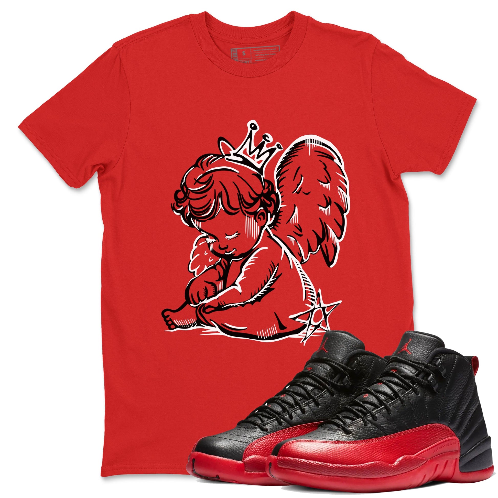 Air Jordan 12 Flu Game shirts to match jordans Neon Angel sneaker match tees Air Jordan 12 Flu Game match shoes to clothes SNRT Sneaker Tees unisex cotton Red 1 shirts