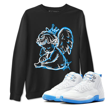 Neon Angel sneaker match t-shirt styled to complete your fit with the Air Jordan 12 White and University Blue sneakers, shown in Black 1.