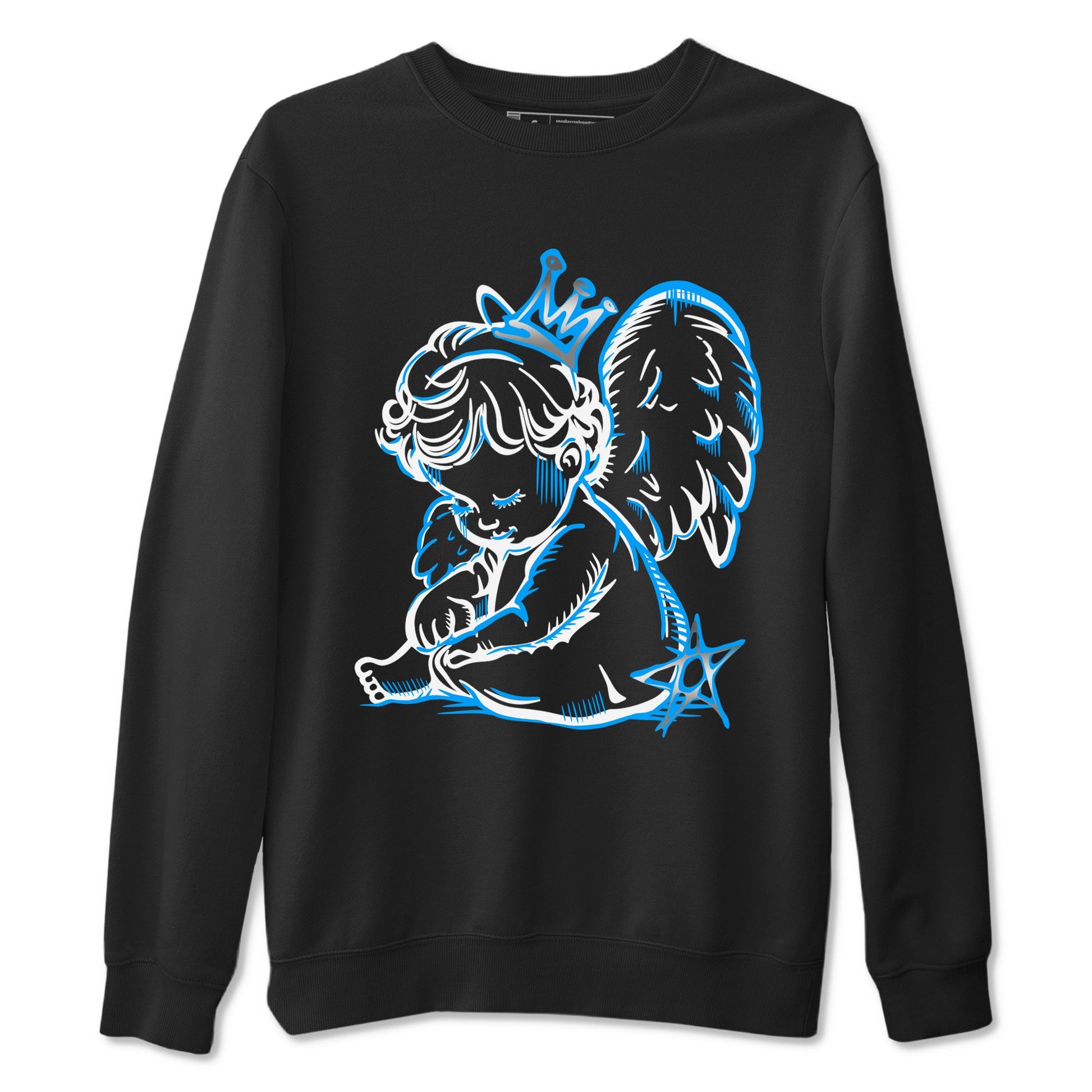 Neon Angel sneaker match t-shirt styled to complete your fit with the Air Jordan 12 White and University Blue sneakers, shown in Black 2.