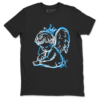 Neon Angel sneaker match t-shirt styled to complete your fit with the Air Jordan 12 White and University Blue sneakers, shown in Black 2.