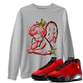 Neon Angel sneaker match t-shirt styled to complete your fit with the Air Jordan 14 Challenge Red sneakers, AJ14 Ferrari,  shown in Heather Grey 1.