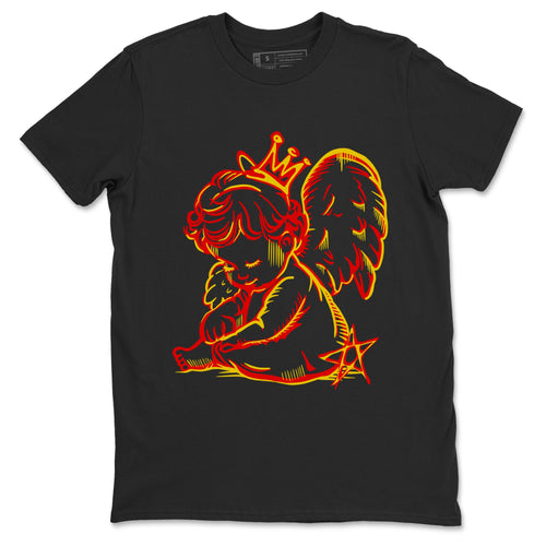 Neon Angel sneaker match t-shirt styled to complete your fit with the Air Jordan 14 Challenge Red sneakers, AJ14 Ferrari,  shown in Black 2.