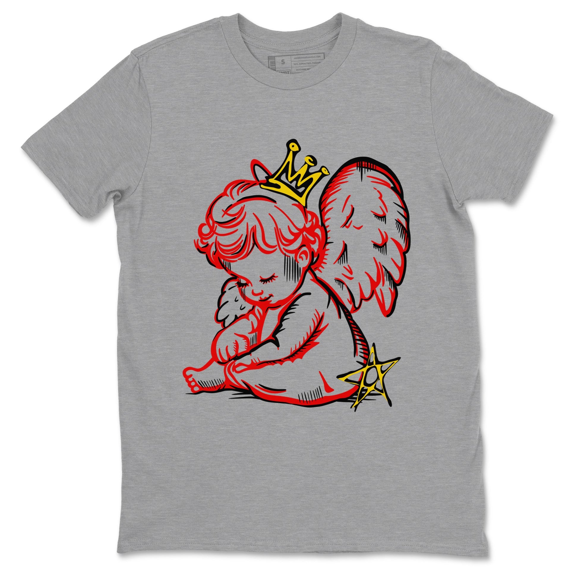 Neon Angel sneaker match t-shirt styled to complete your fit with the Air Jordan 14 Challenge Red sneakers, AJ14 Ferrari,  shown in Heather Grey 2.
