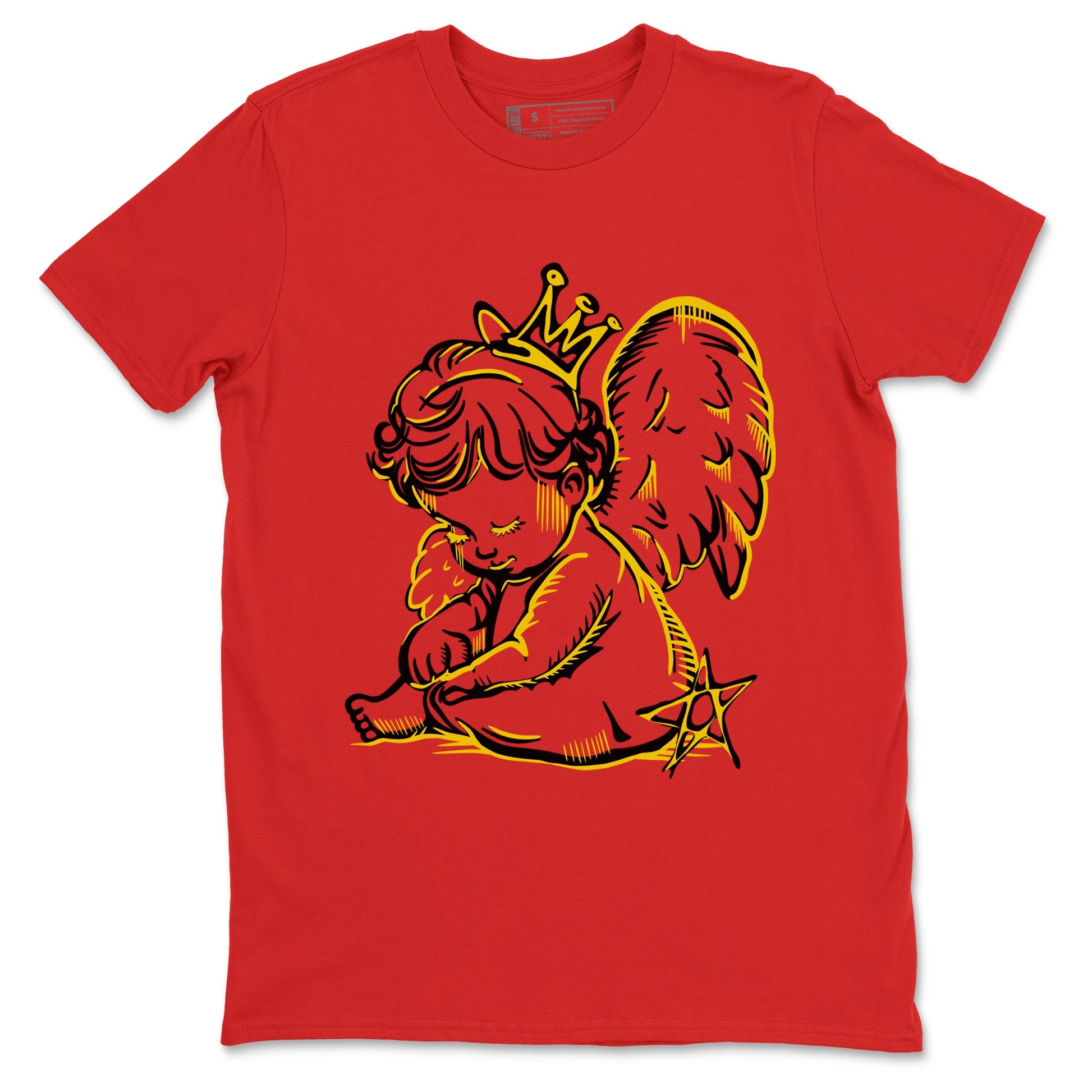 Neon Angel sneaker match t-shirt styled to complete your fit with the Air Jordan 14 Challenge Red sneakers, AJ14 Ferrari,  shown in Red 2.