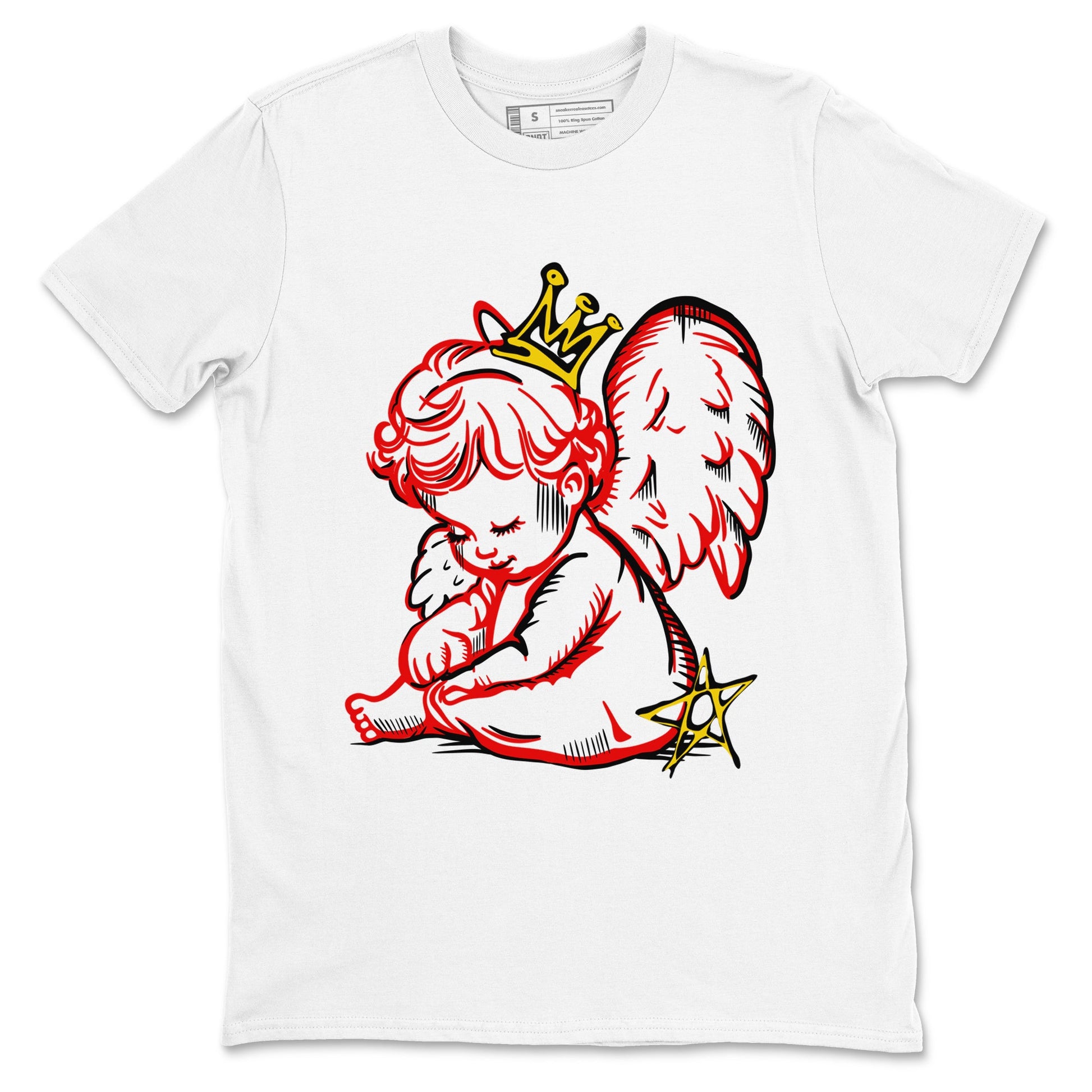 Neon Angel sneaker match t-shirt styled to complete your fit with the Air Jordan 14 Challenge Red sneakers, AJ14 Ferrari,  shown in White 2.