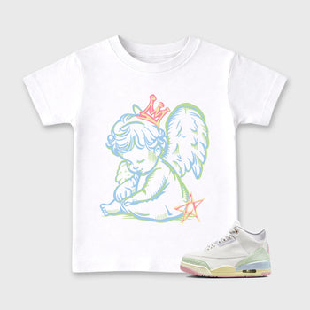Sneaker match tees – Sneaker Tees To Match Air Jordan 3 Jade Aura Shoes – Neon Angel Kids T-Shirt White 1